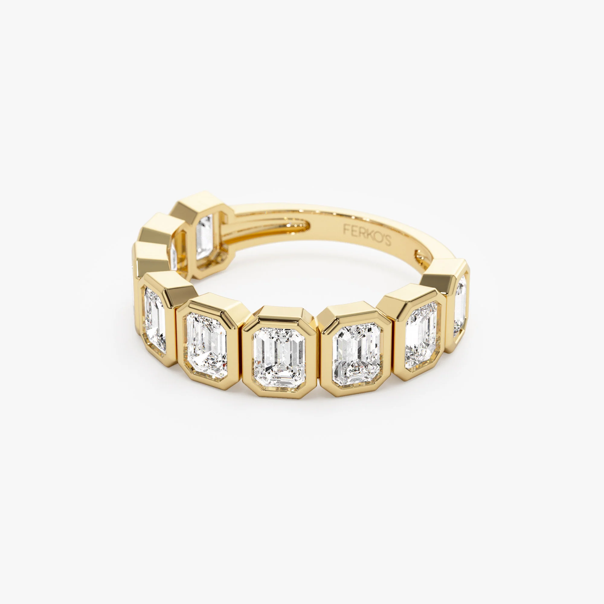 1.90 ctw 14k Bezel Setting Nine Stone Emerald Cut Lab Grown Diamond Wedding Ring - Victoria - Image 6
