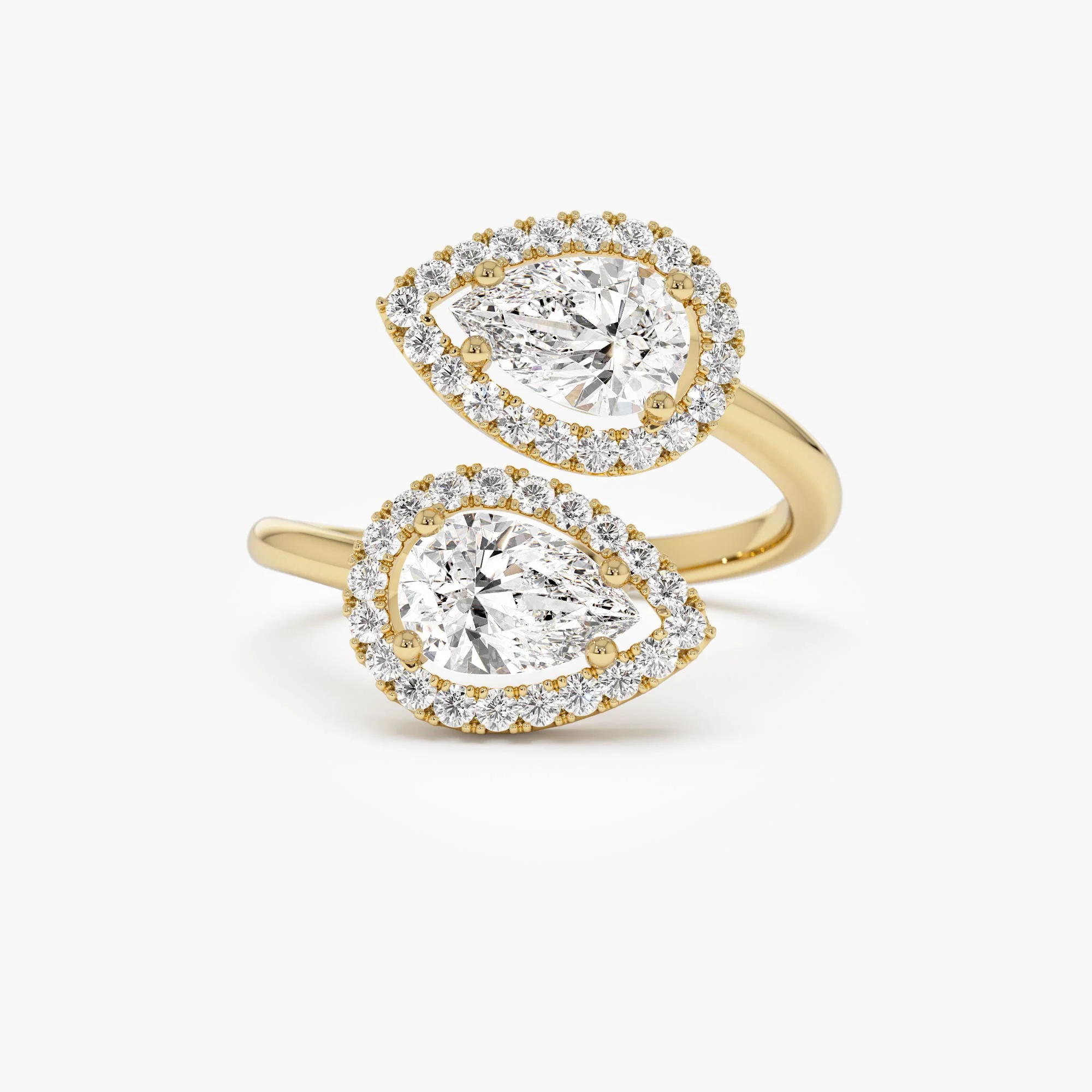 1.90 ctw Double Pear Shaped Lab Grown Halo Bypass Ring - Isabel