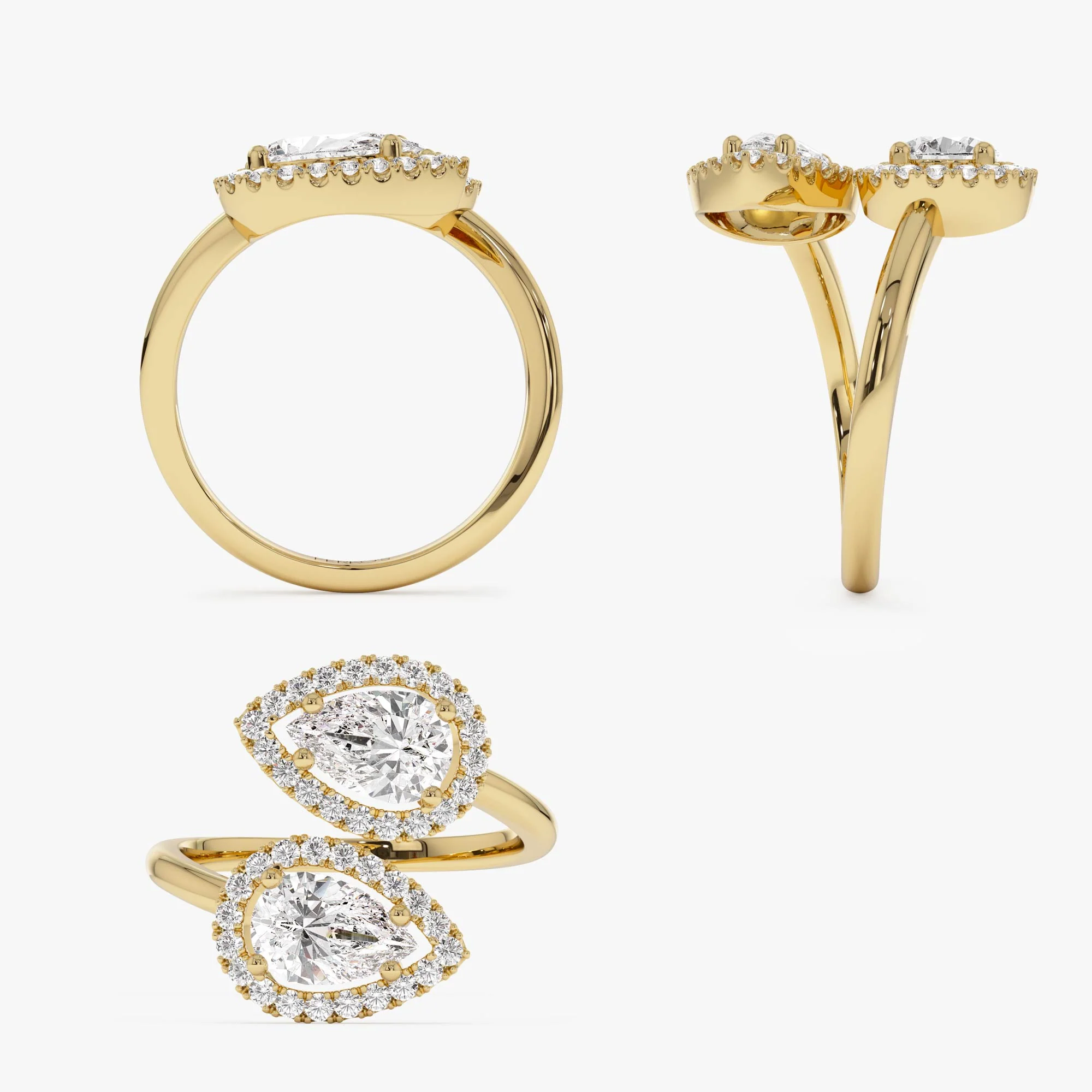 1.90 ctw Double Pear Shaped Lab Grown Halo Bypass Ring - Isabel - Image 10