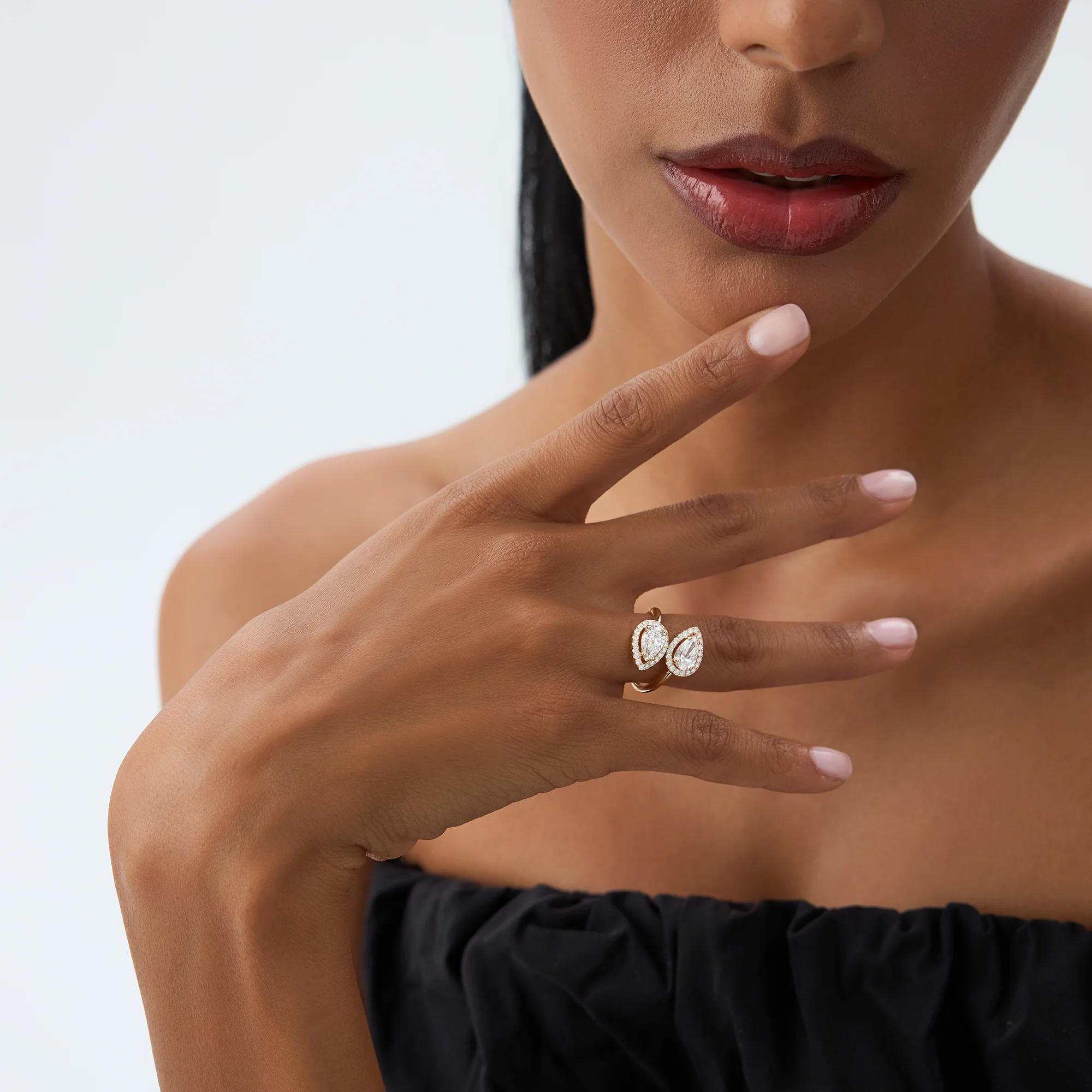 1.90 ctw Double Pear Shaped Lab Grown Halo Bypass Ring - Isabel - Image 4
