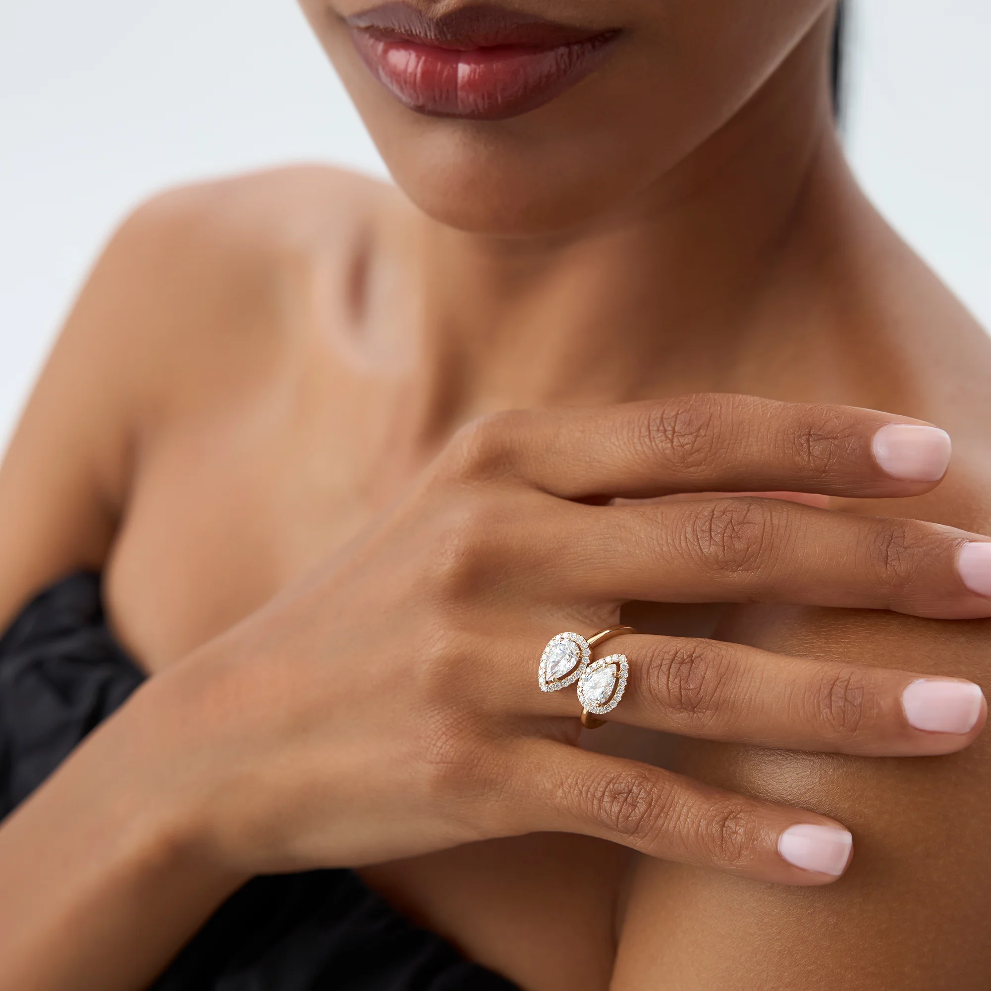1.90 ctw Double Pear Shaped Lab Grown Halo Bypass Ring - Isabel - Image 5
