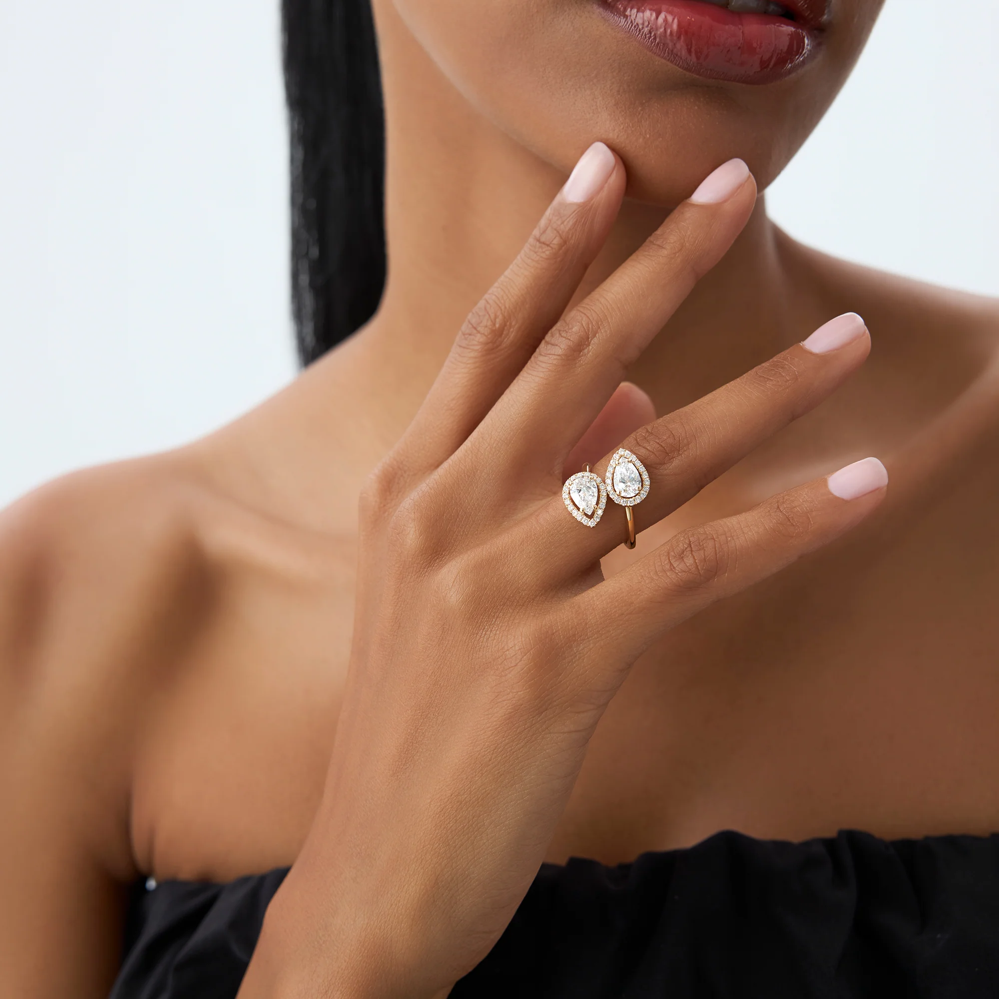 1.90 ctw Double Pear Shaped Lab Grown Halo Bypass Ring - Isabel - Image 6
