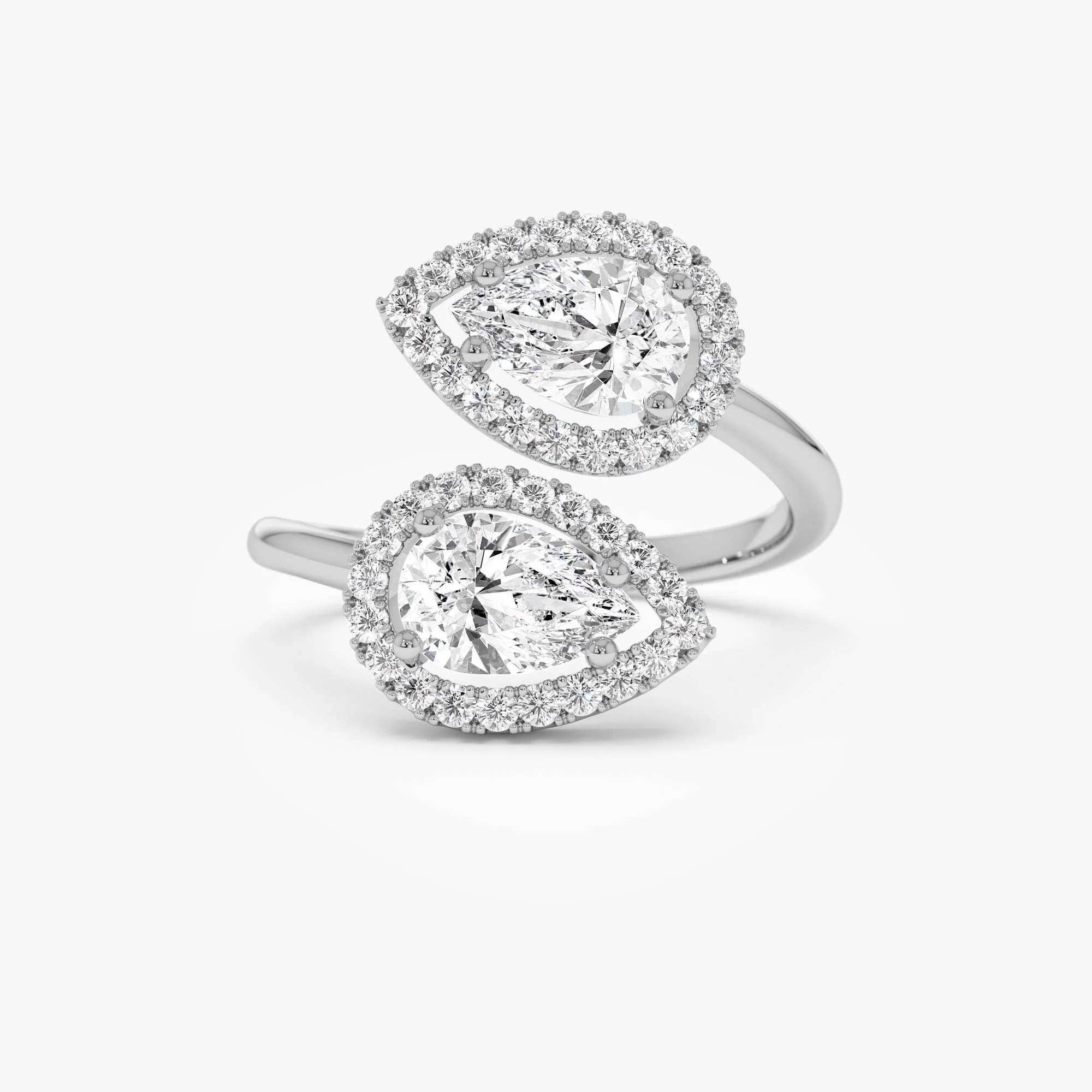 1.90 ctw Double Pear Shaped Lab Grown Halo Bypass Ring - Isabel - Image 7