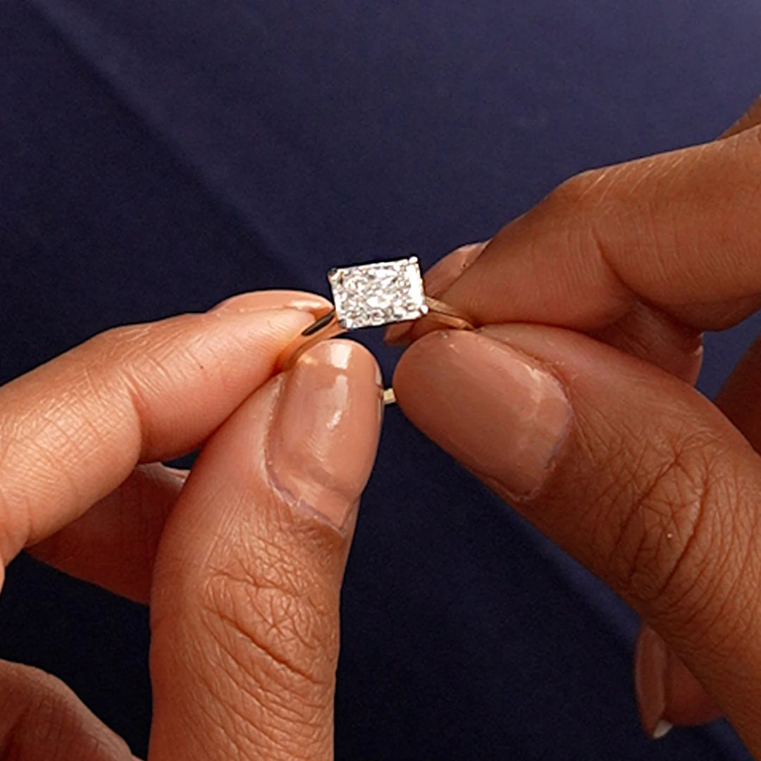 1 CTW 14k Radiant Cut Lab Grown Radiant Shaped East-West Set Diamond Ring - Alba - Image 2