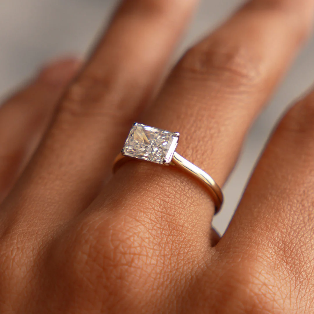 1 CTW 14k Radiant Cut Lab Grown Radiant Shaped East-West Set Diamond Ring - Alba - Image 3