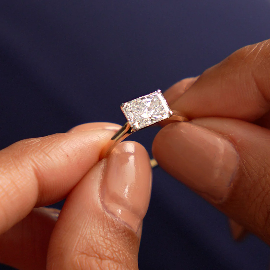 1 CTW 14k Radiant Cut Lab Grown Radiant Shaped East-West Set Diamond Ring - Alba - Image 6