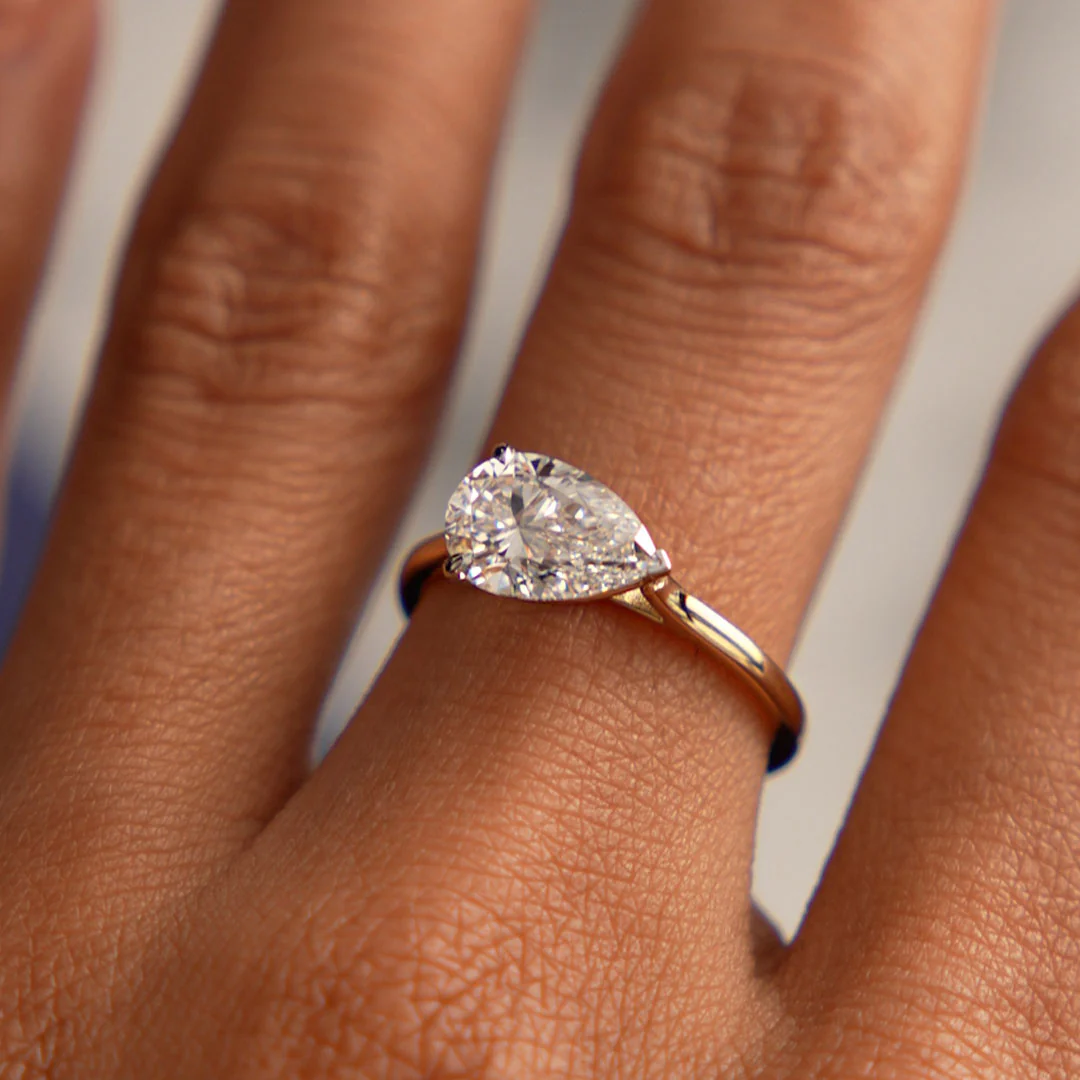 1 CTW 14k Pear Shaped Lab Grown Pear Shaped East-West Set Diamond Ring - Daria - Image 2