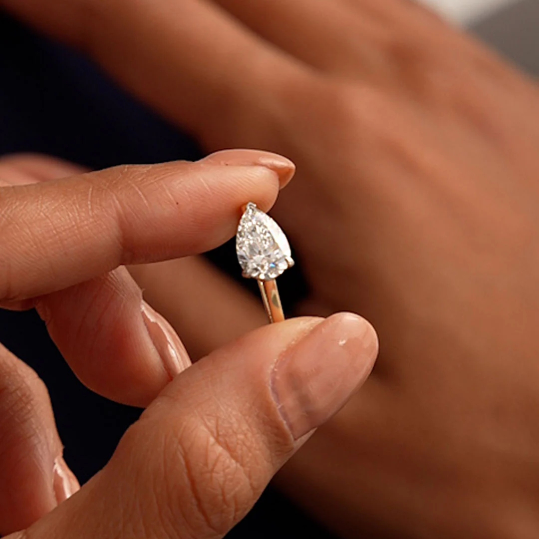 1 CTW 14k Pear Shaped Lab Grown Pear Shaped East-West Set Diamond Ring - Daria - Image 3