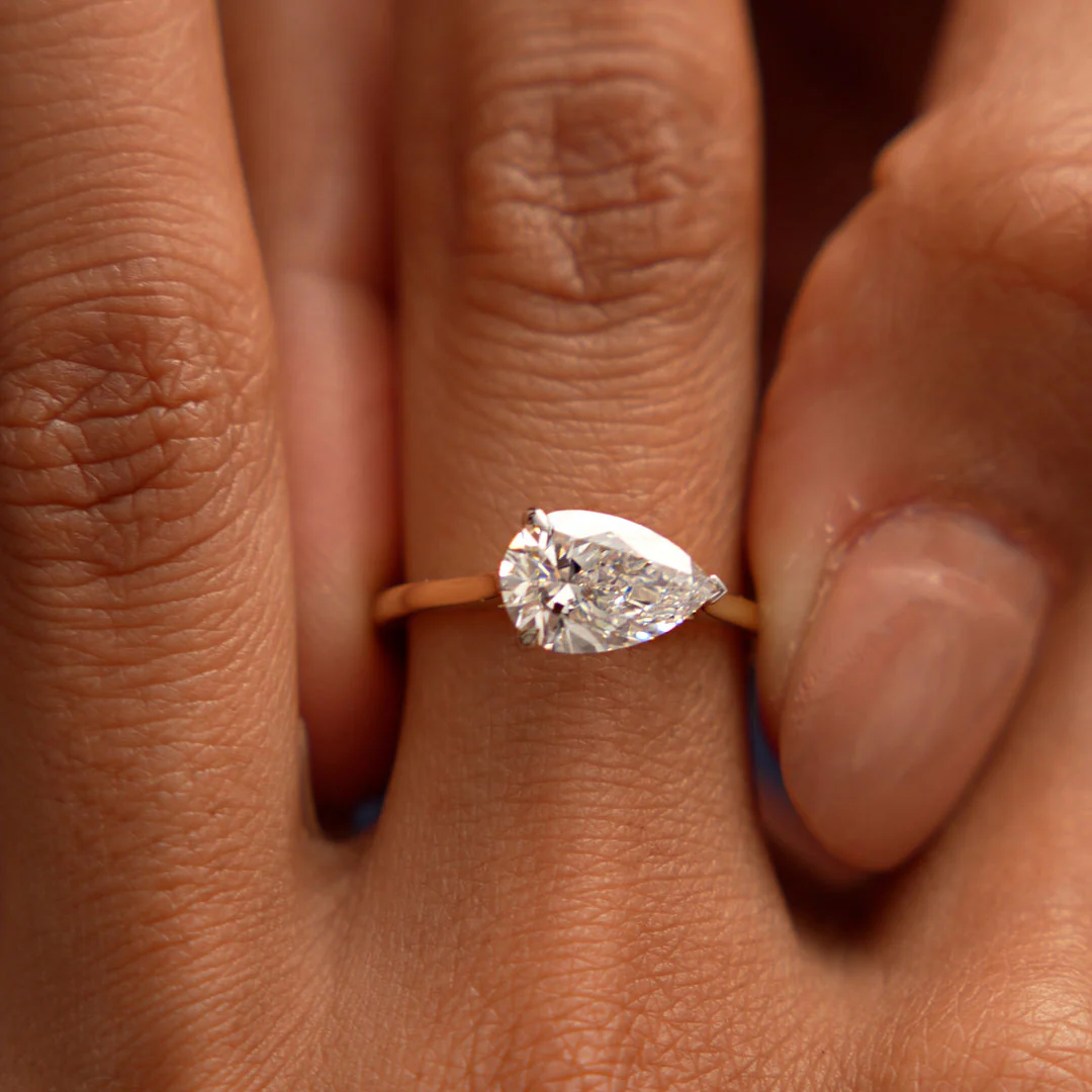 1 CTW 14k Pear Shaped Lab Grown Pear Shaped East-West Set Diamond Ring - Daria - Image 4