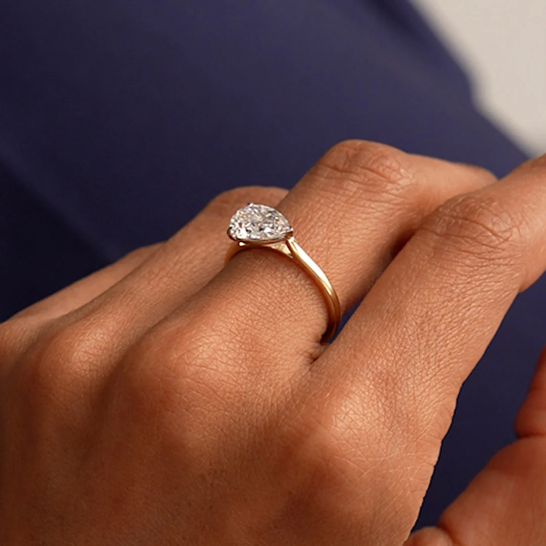 1 CTW 14k Pear Shaped Lab Grown Pear Shaped East-West Set Diamond Ring - Daria - Image 5