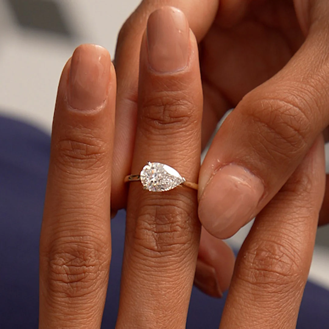 1 CTW 14k Pear Shaped Lab Grown Pear Shaped East-West Set Diamond Ring - Daria - Image 8