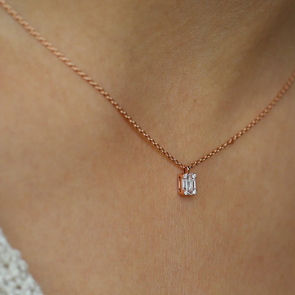 14K Gold Baguette & Round Diamond Charm Pendant - Image 3