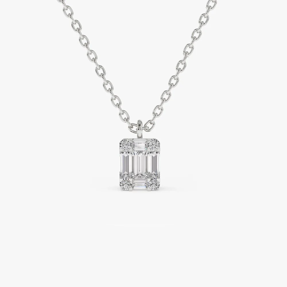 14K Gold Baguette & Round Diamond Charm Pendant - Image 6