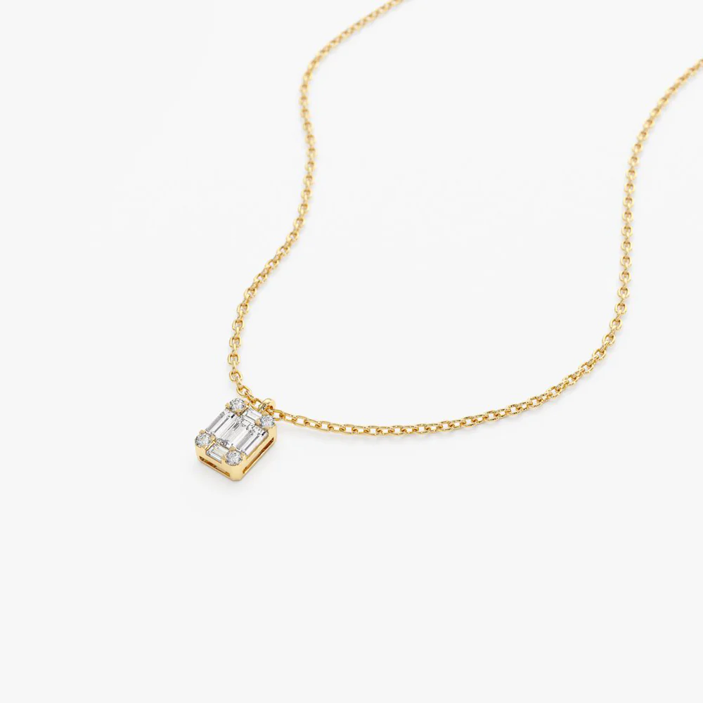 14K Gold Baguette & Round Diamond Charm Pendant - Image 7
