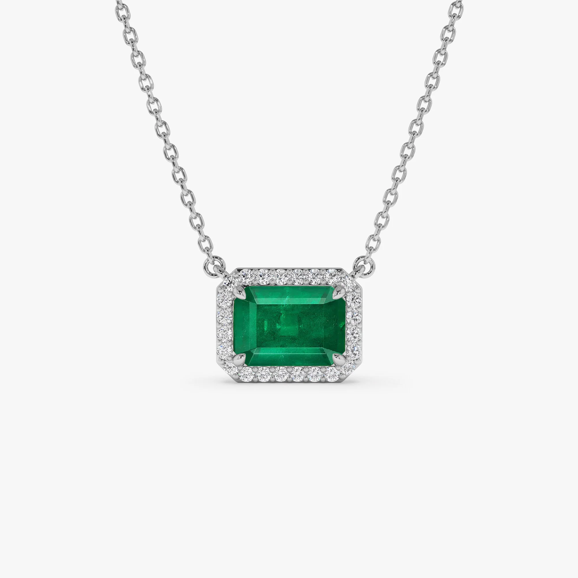 14k 1.00 Ctw Octagon Emerald in Diamond Halo Setting - Image 6
