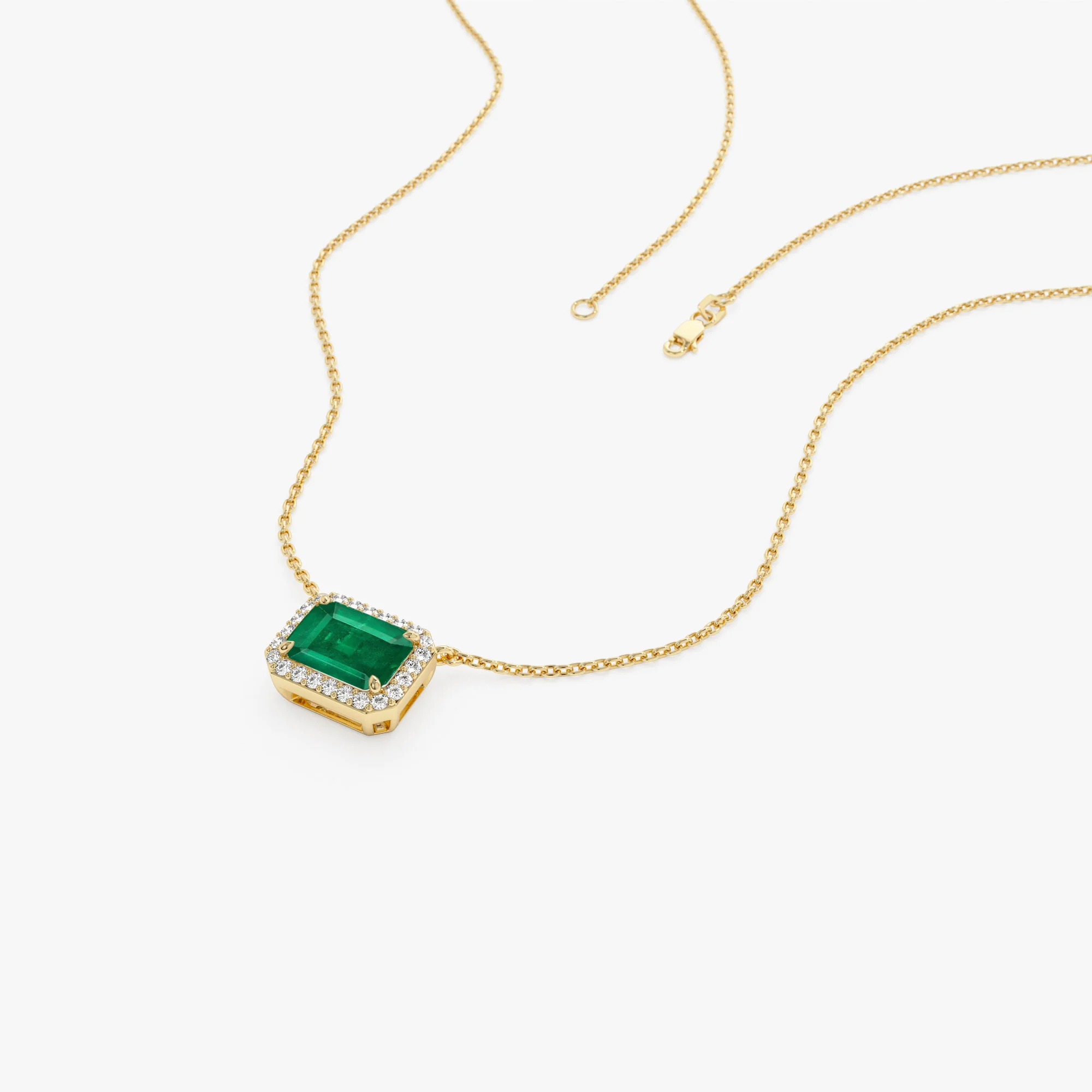 14k 1.00 Ctw Octagon Emerald in Diamond Halo Setting - Image 7