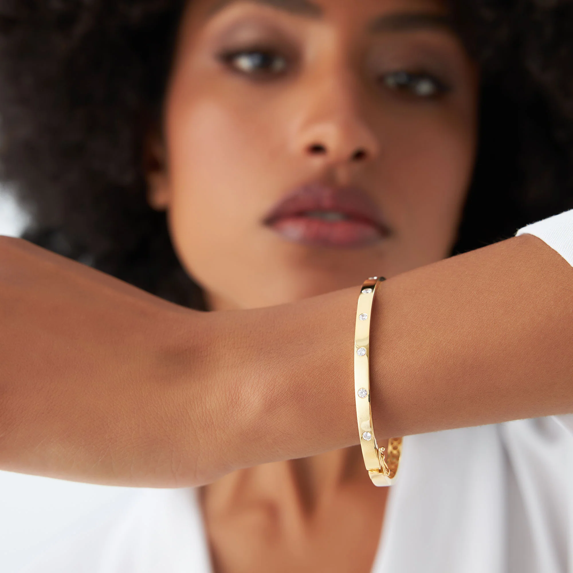 14k 3MM Flat Flush Setting Stacking Diamond Bangle - Image 3