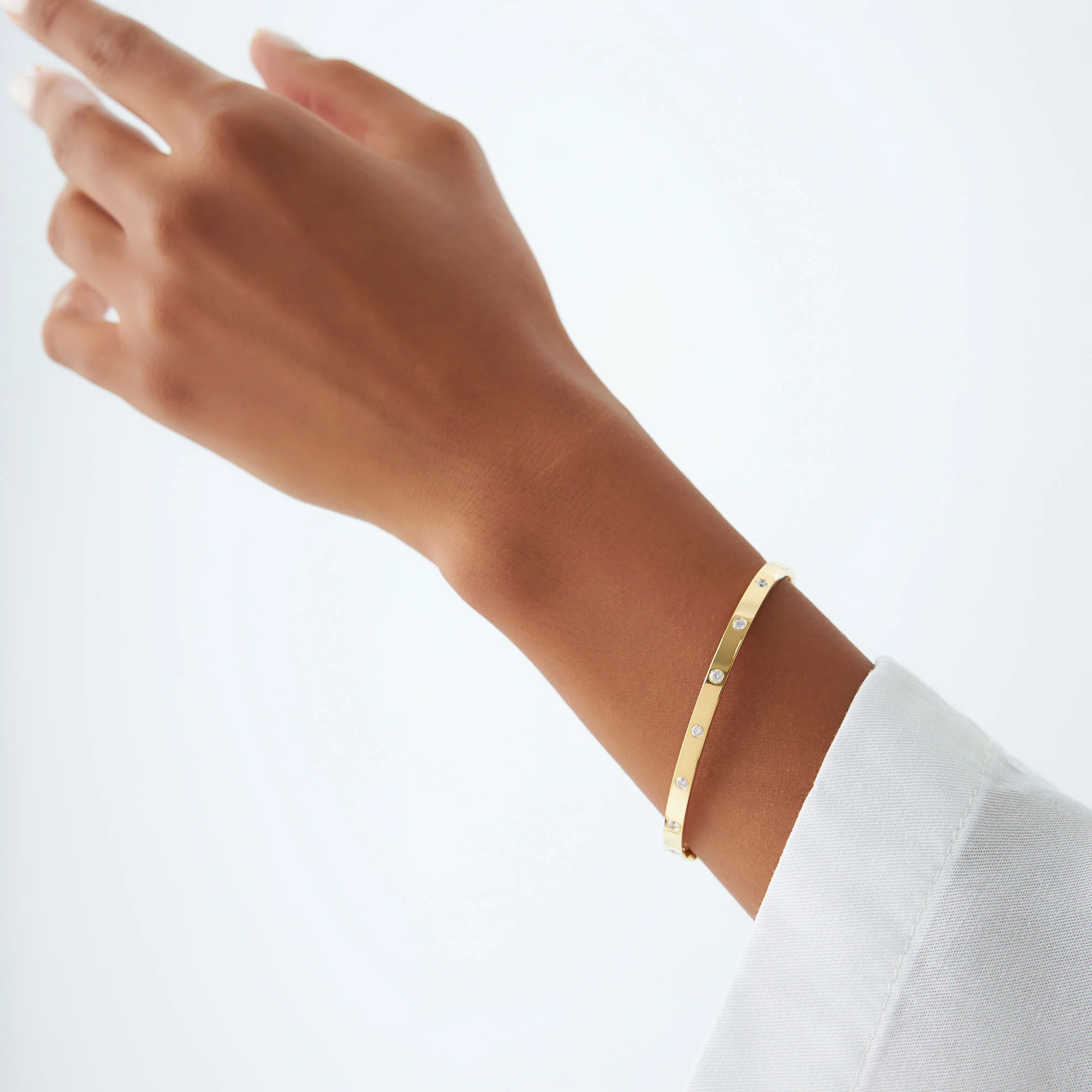 14k 3MM Flat Flush Setting Stacking Diamond Bangle - Image 4