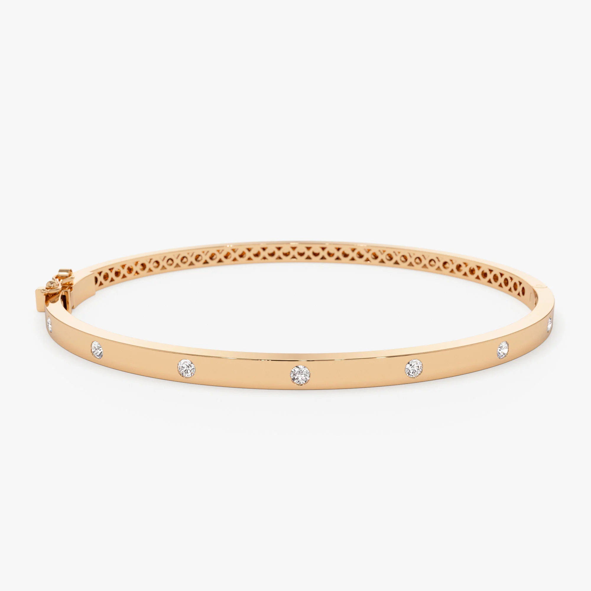 14k 3MM Flat Flush Setting Stacking Diamond Bangle - Image 6