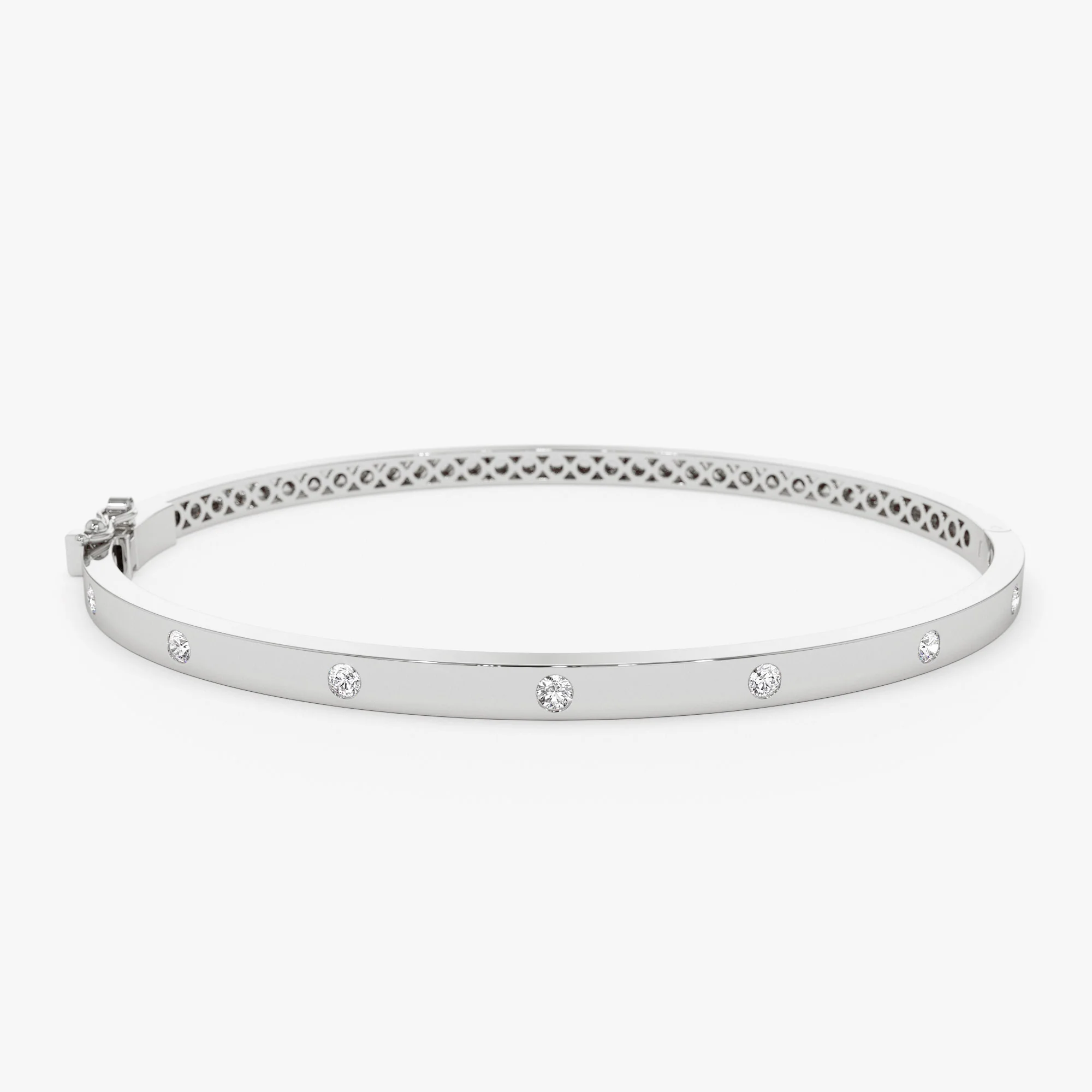 14k 3MM Flat Flush Setting Stacking Diamond Bangle - Image 7