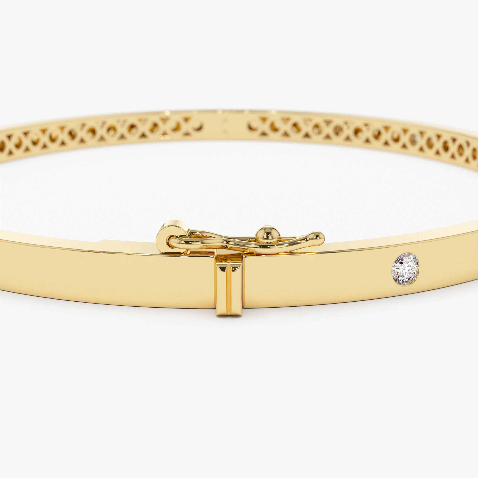 14k 3MM Flat Flush Setting Stacking Diamond Bangle - Image 9