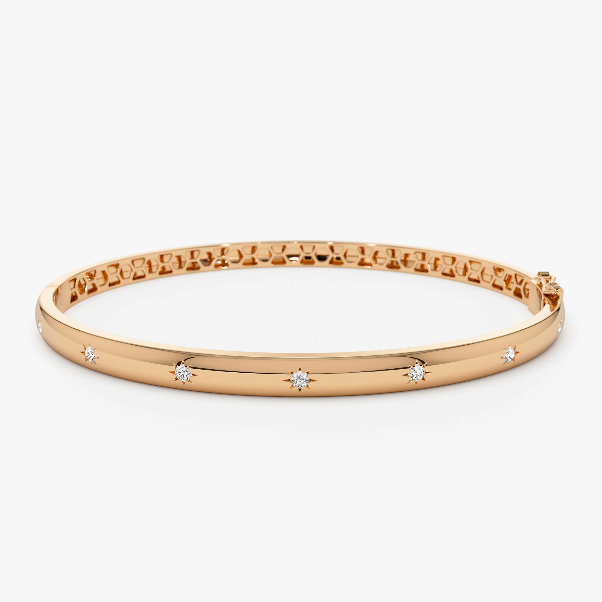 14k 4mm Dome Star Setting Diamond Bangle Bracelet - Image 6