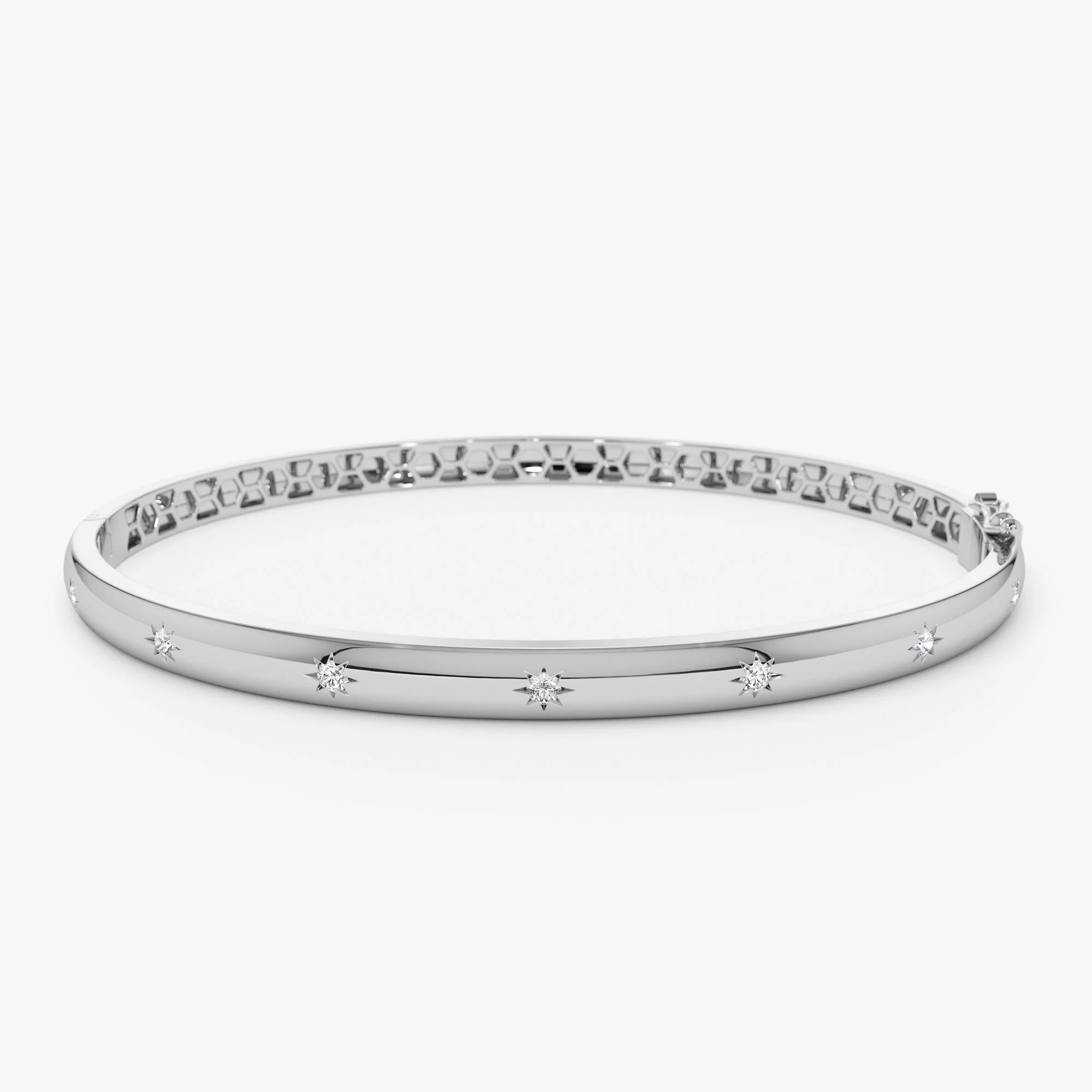 14k 4mm Dome Star Setting Diamond Bangle Bracelet - Image 7