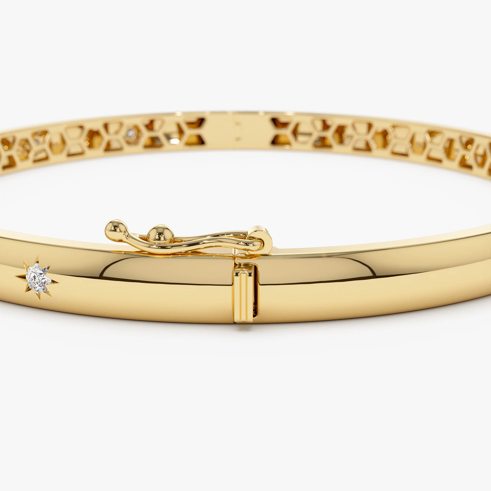 14k 4mm Dome Star Setting Diamond Bangle Bracelet - Image 9