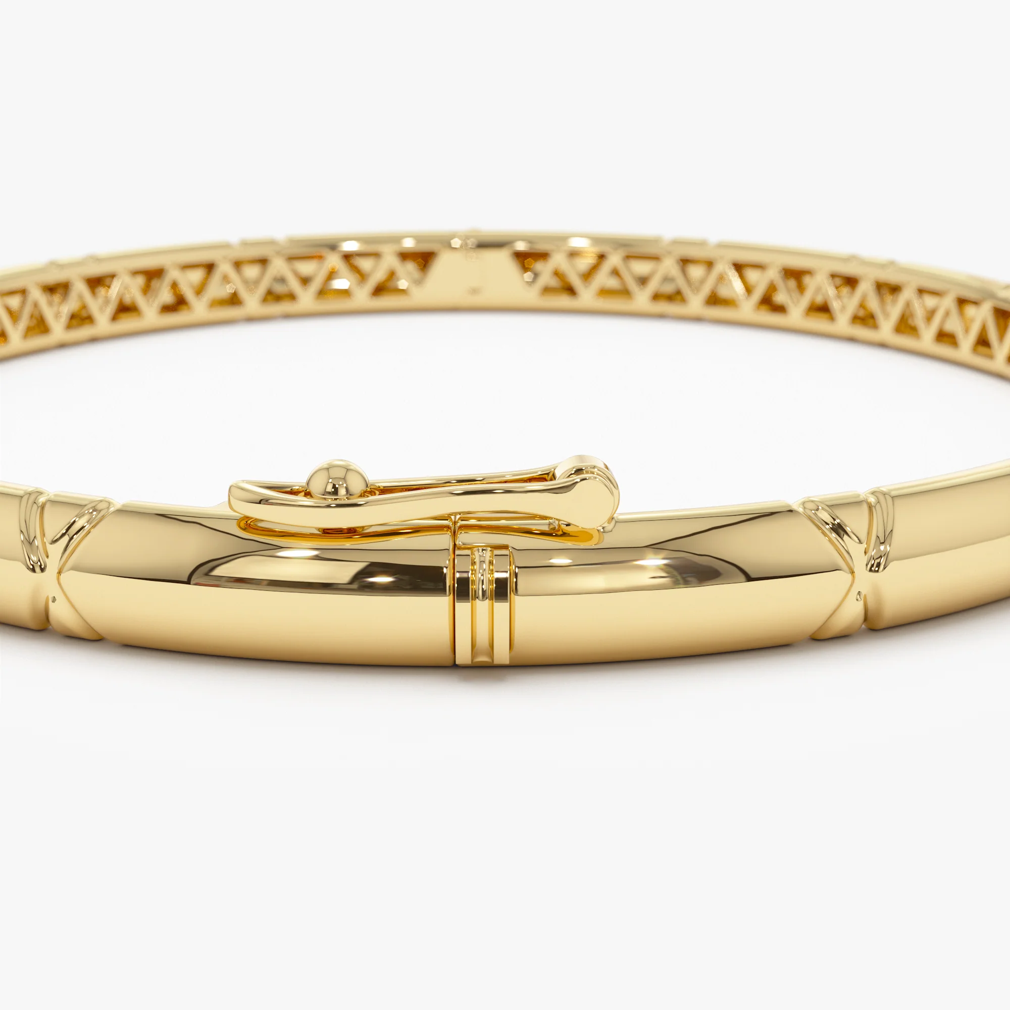 14K 4MM Dome X Cut Design Gold Bangle - Image 10