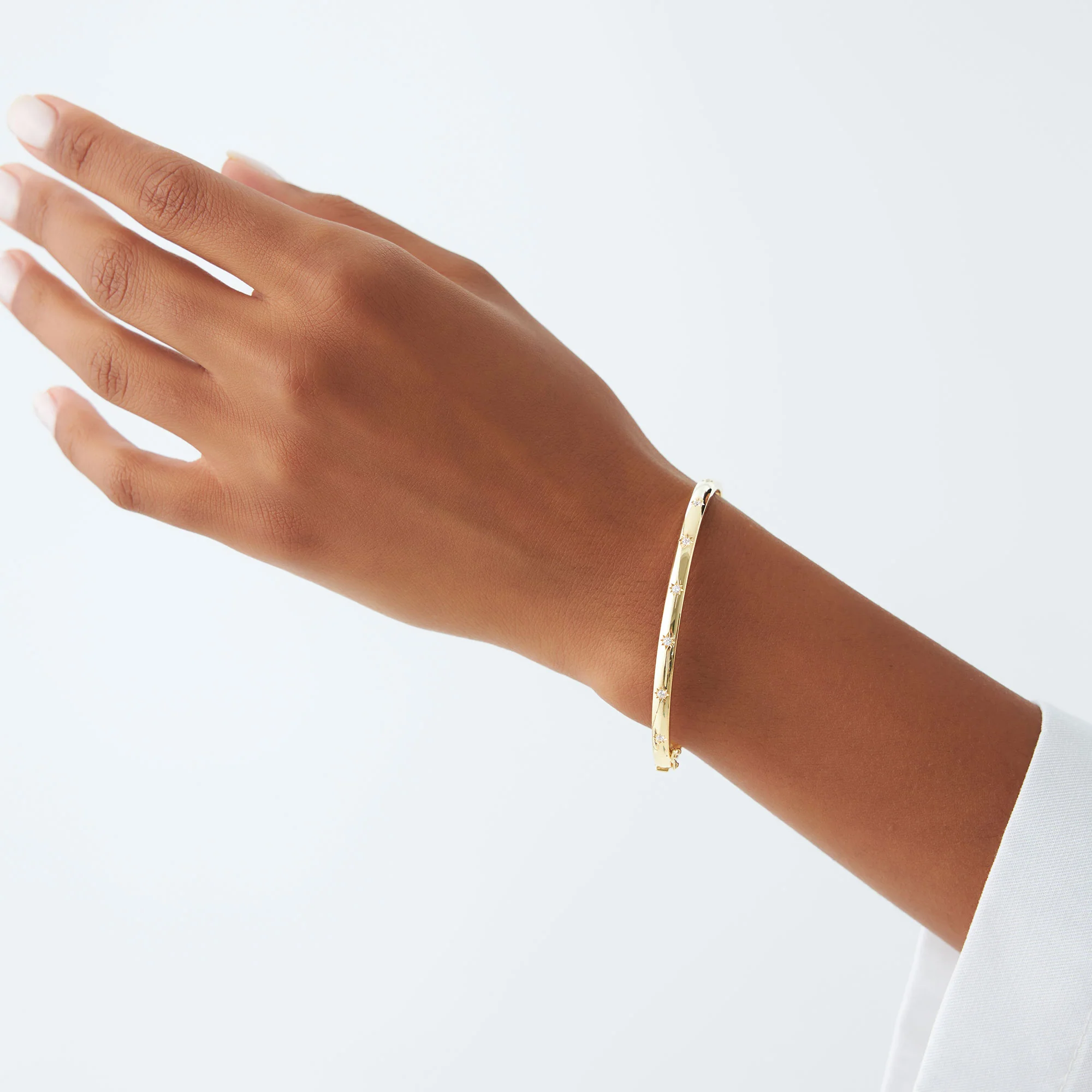 14K 4MM Dome X Cut Design Gold Bangle - Image 6