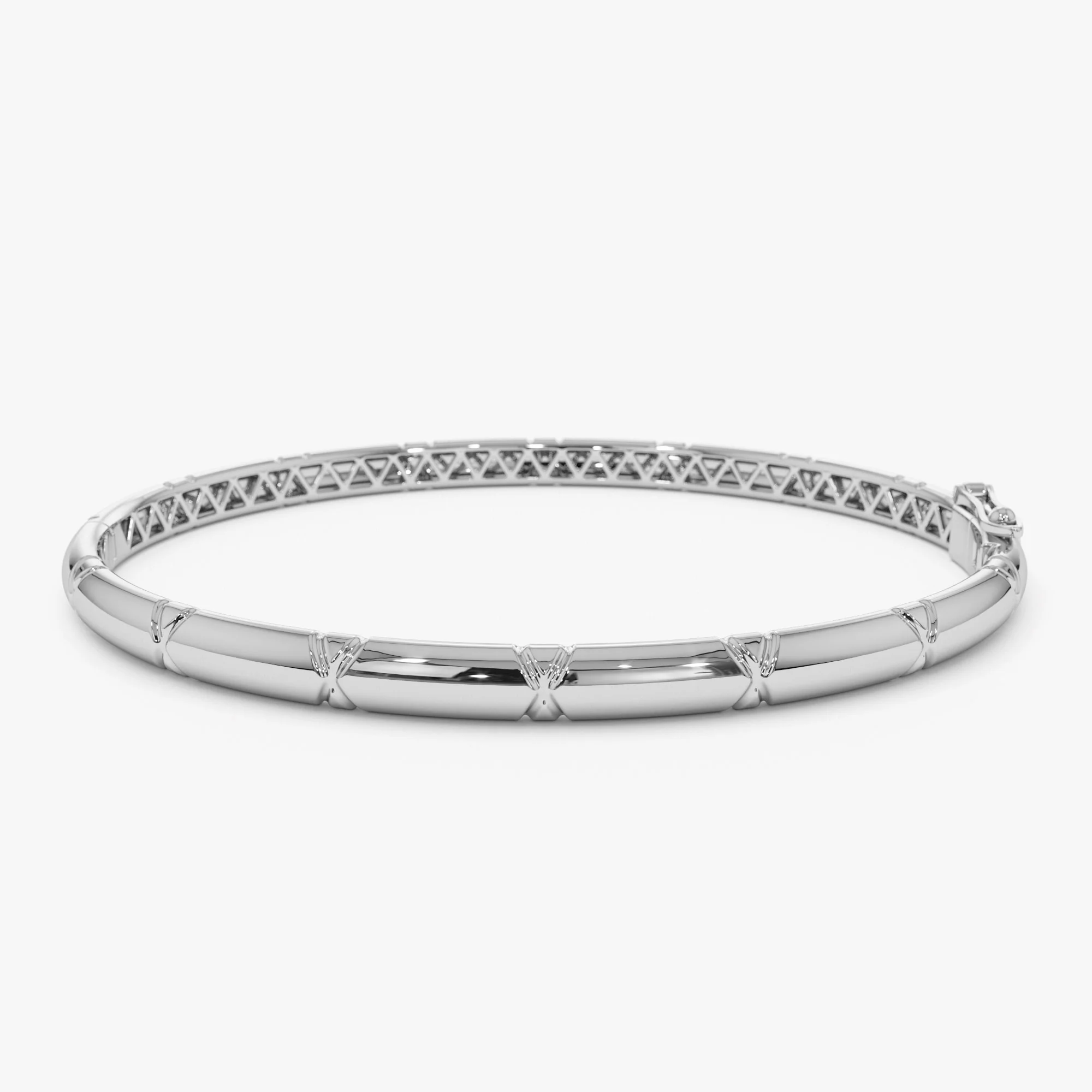 14K 4MM Dome X Cut Design Gold Bangle - Image 7