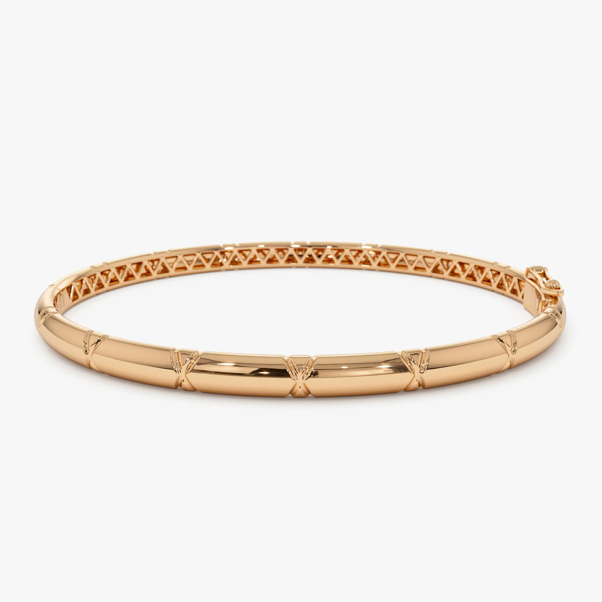 14K 4MM Dome X Cut Design Gold Bangle - Image 8