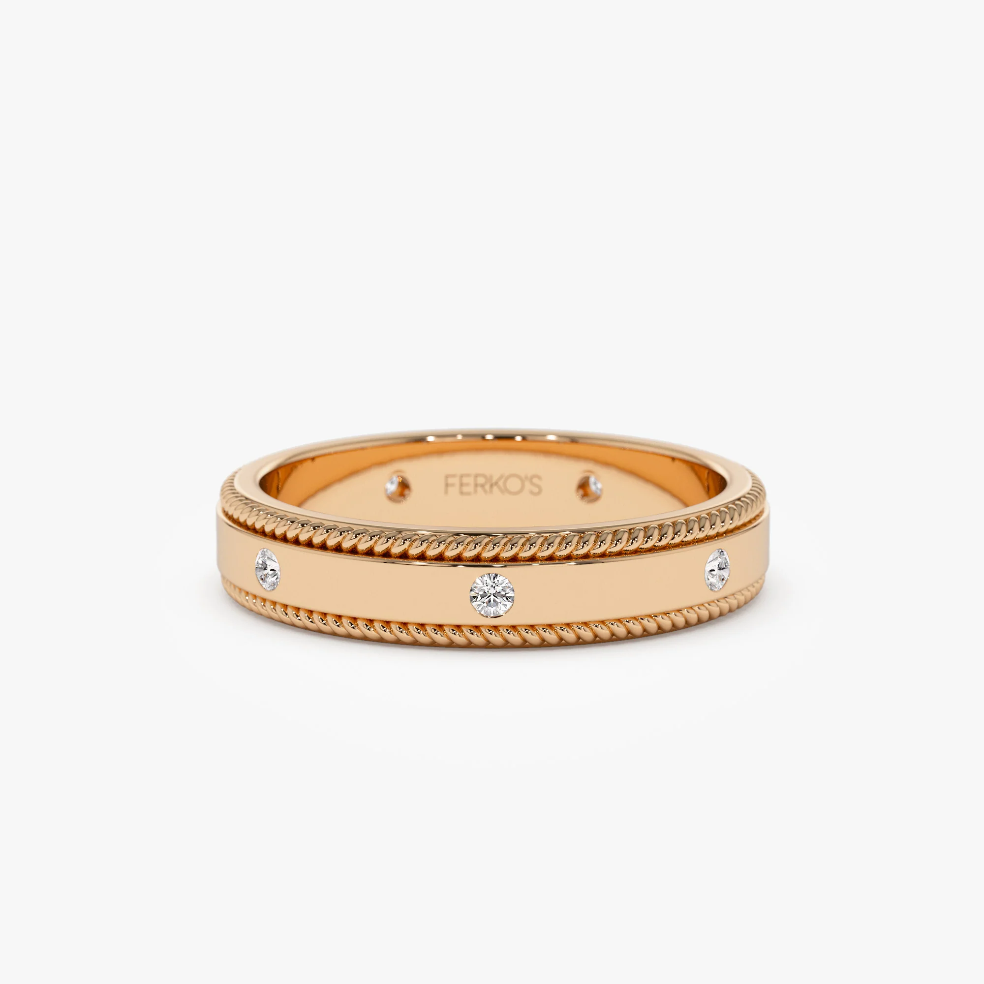 14k 4MM Flat Milgrain Edge Diamond Wedding Band - Image 4