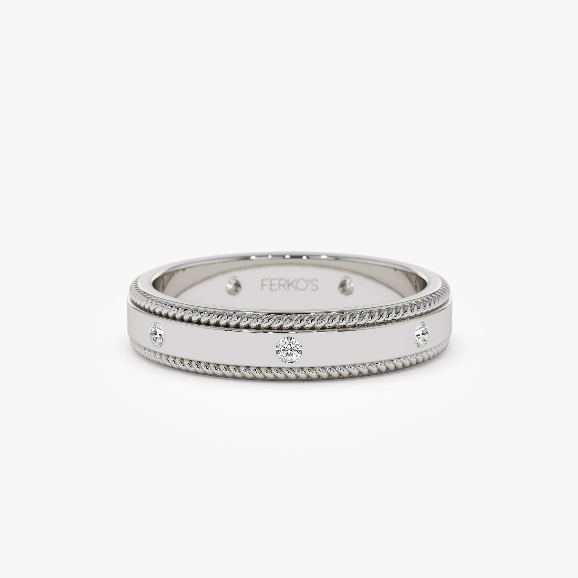 14k 4MM Flat Milgrain Edge Diamond Wedding Band - Image 5