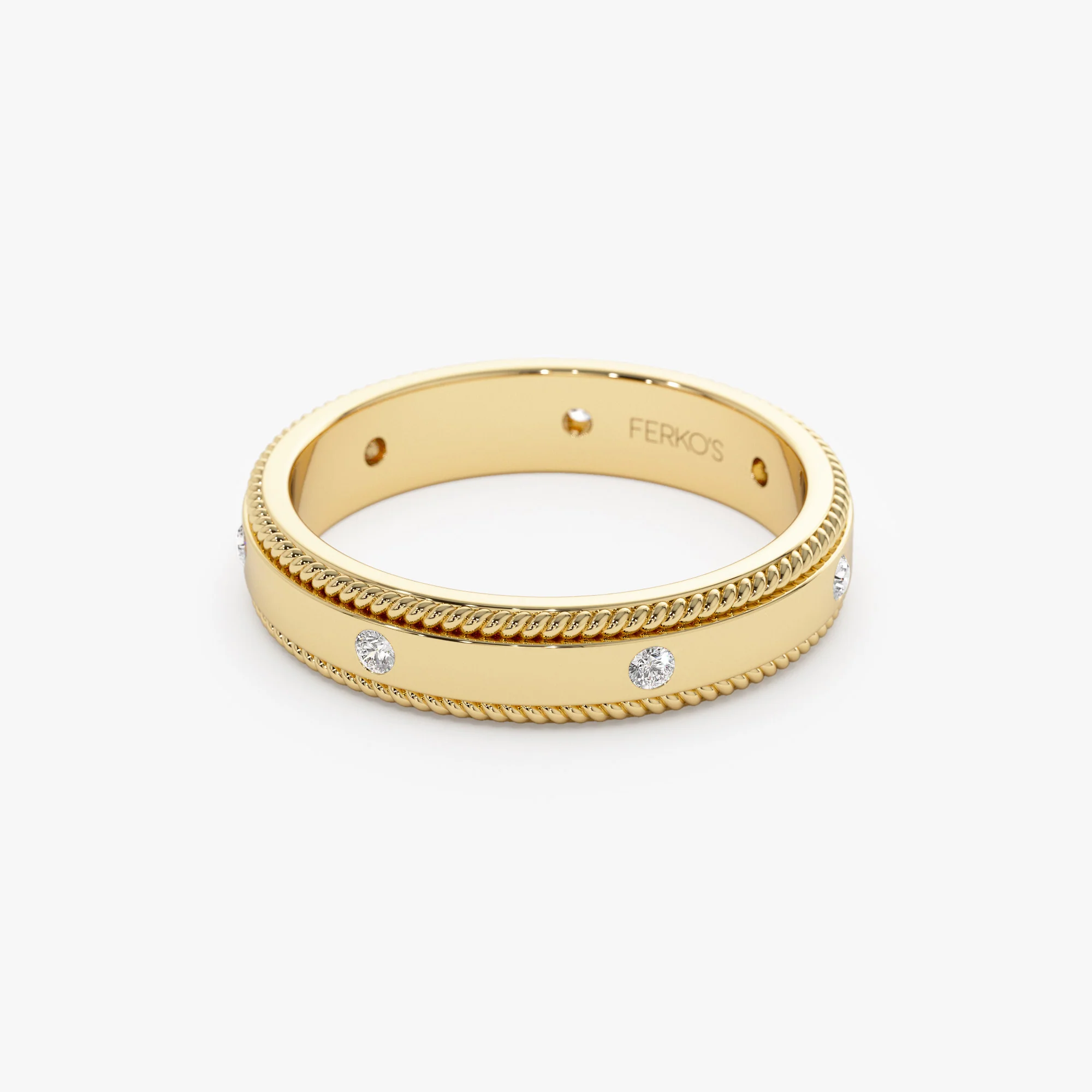 14k 4MM Flat Milgrain Edge Diamond Wedding Band - Image 6