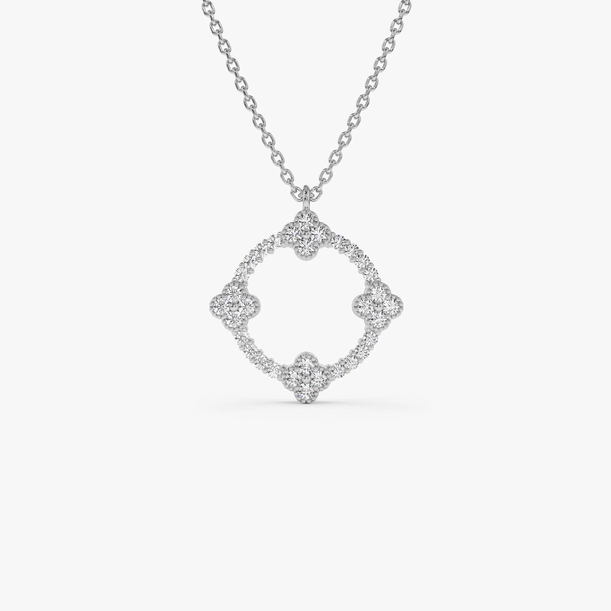 14k All Diamond Clover Circle Necklace - Image 5