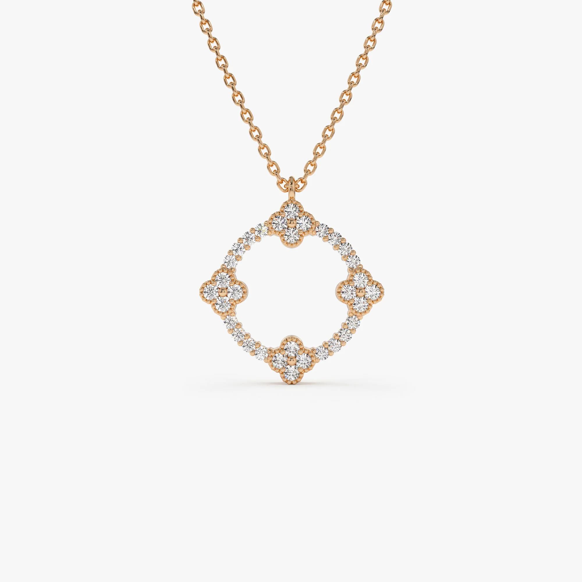 14k All Diamond Clover Circle Necklace - Image 6