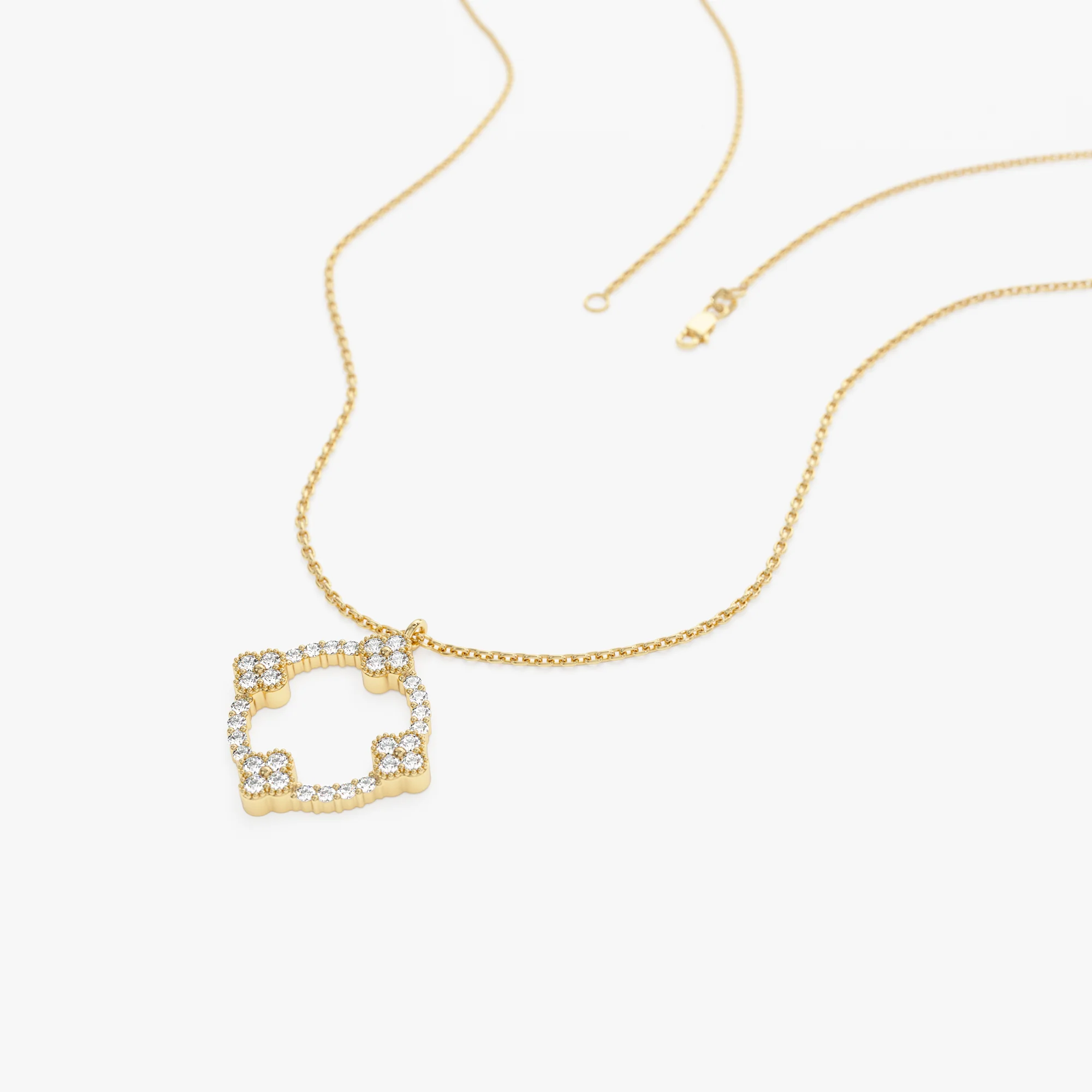 14k All Diamond Clover Circle Necklace - Image 7
