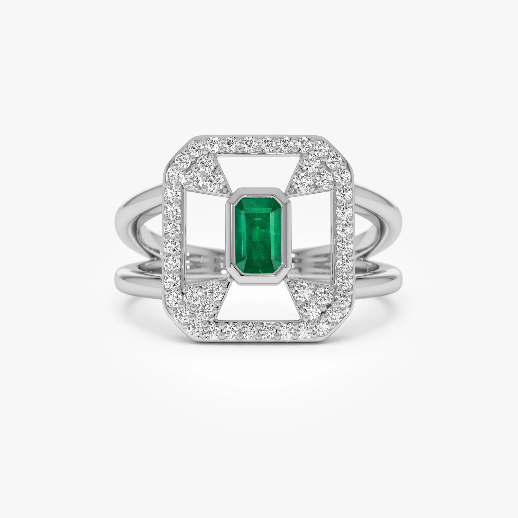 14k Art Deco Design Emerald Halo Ring - Image 4