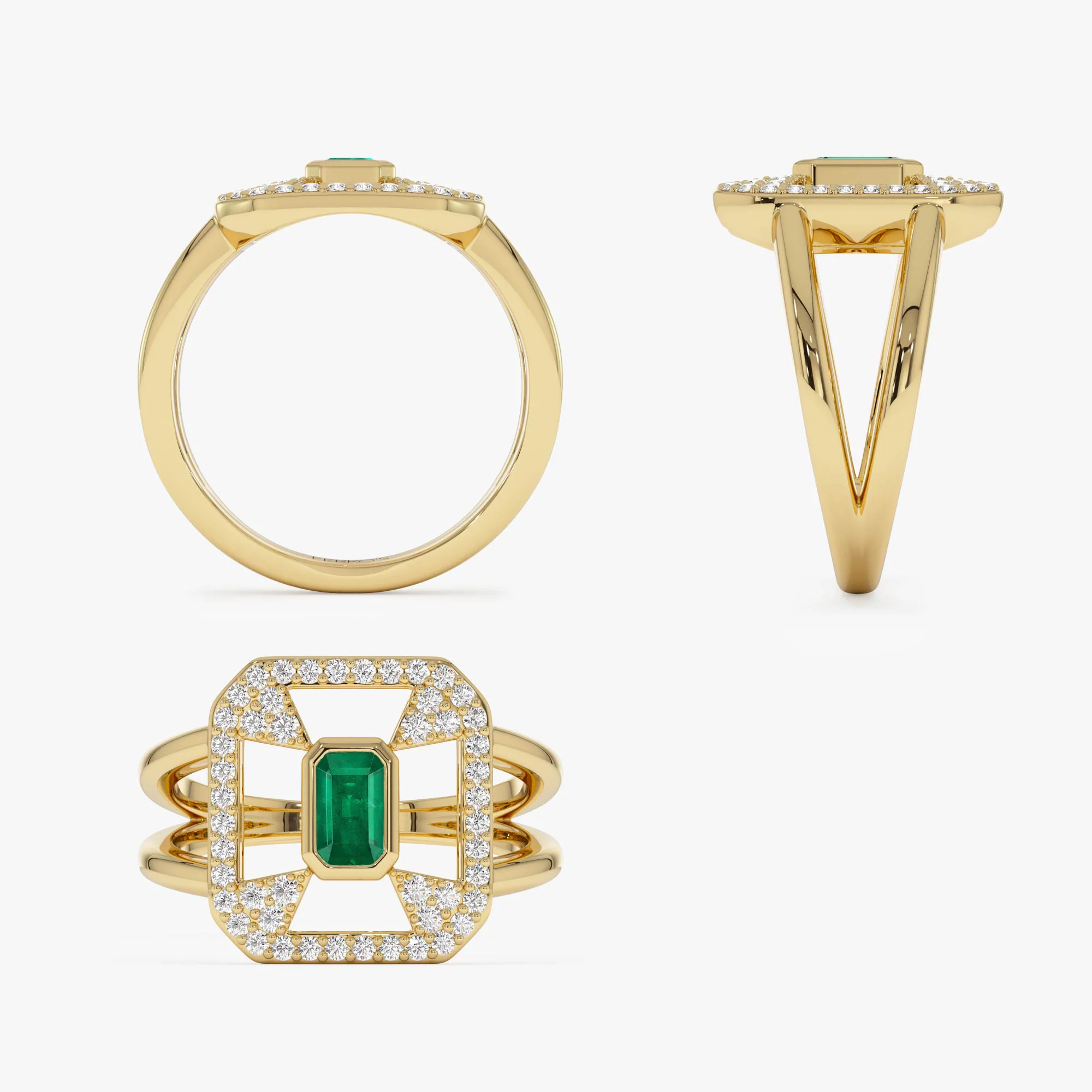 14k Art Deco Design Emerald Halo Ring - Image 6