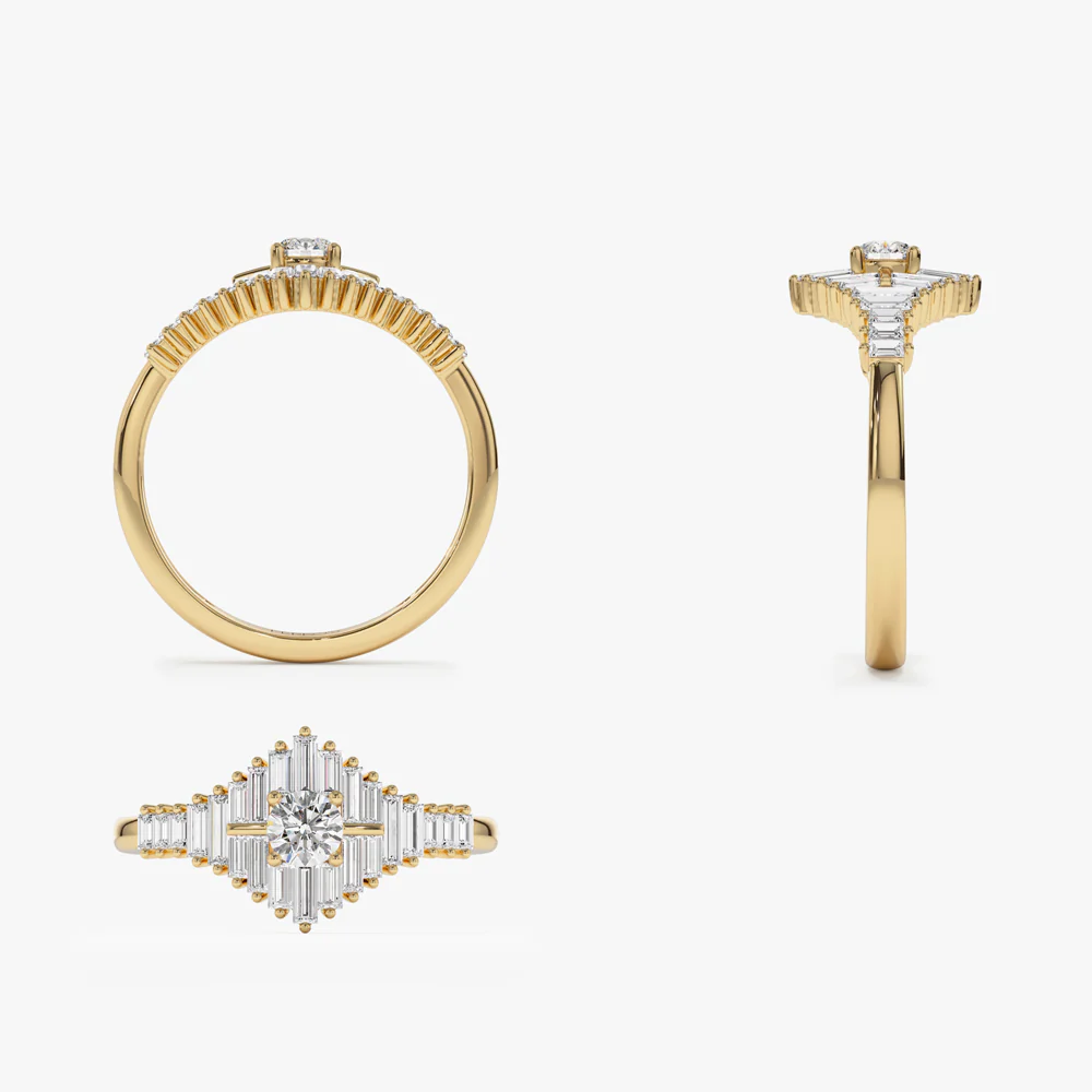 14k Art Deco Inspired Baguette Diamond Ring - Image 9
