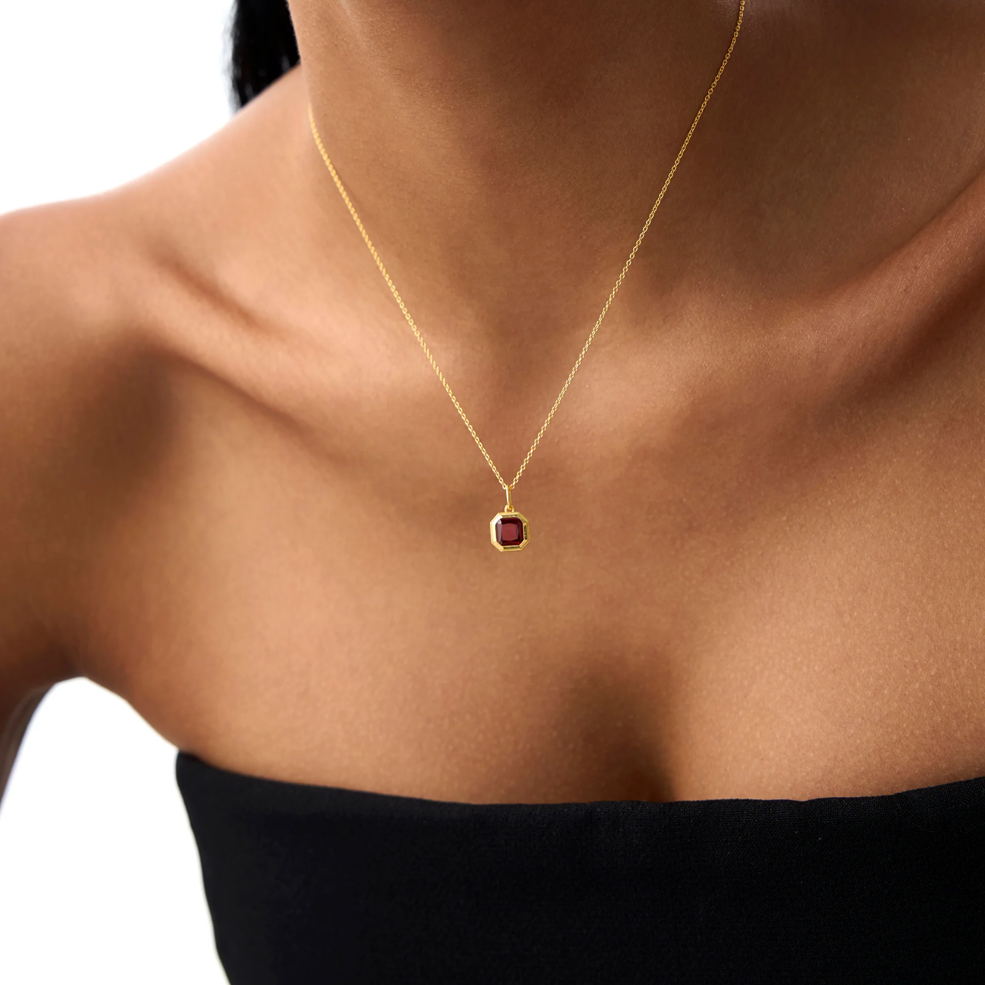 14K Asscher Cut Bezel Set Garnet Necklace - Image 2
