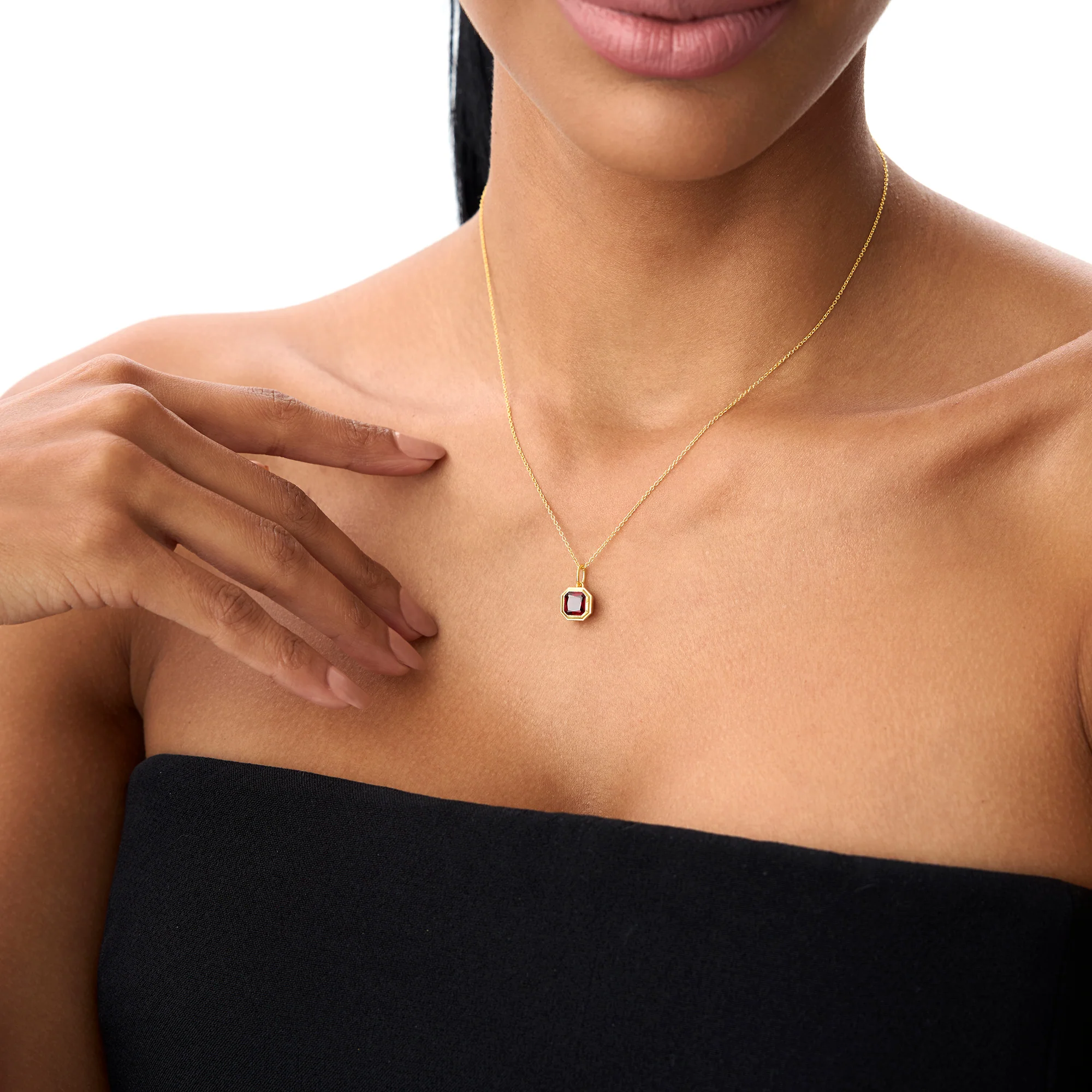 14K Asscher Cut Bezel Set Garnet Necklace - Image 4
