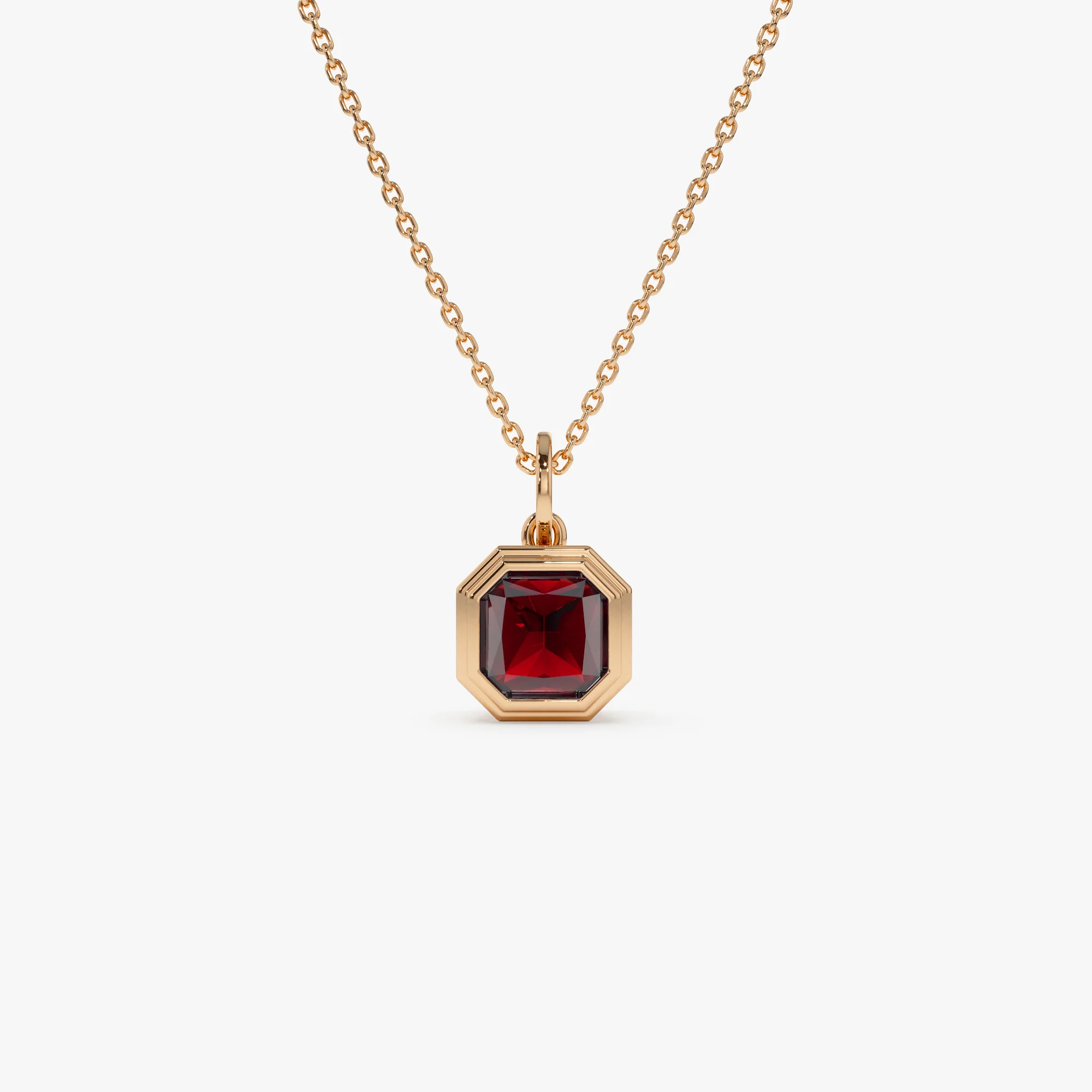 14K Asscher Cut Bezel Set Garnet Necklace - Image 5