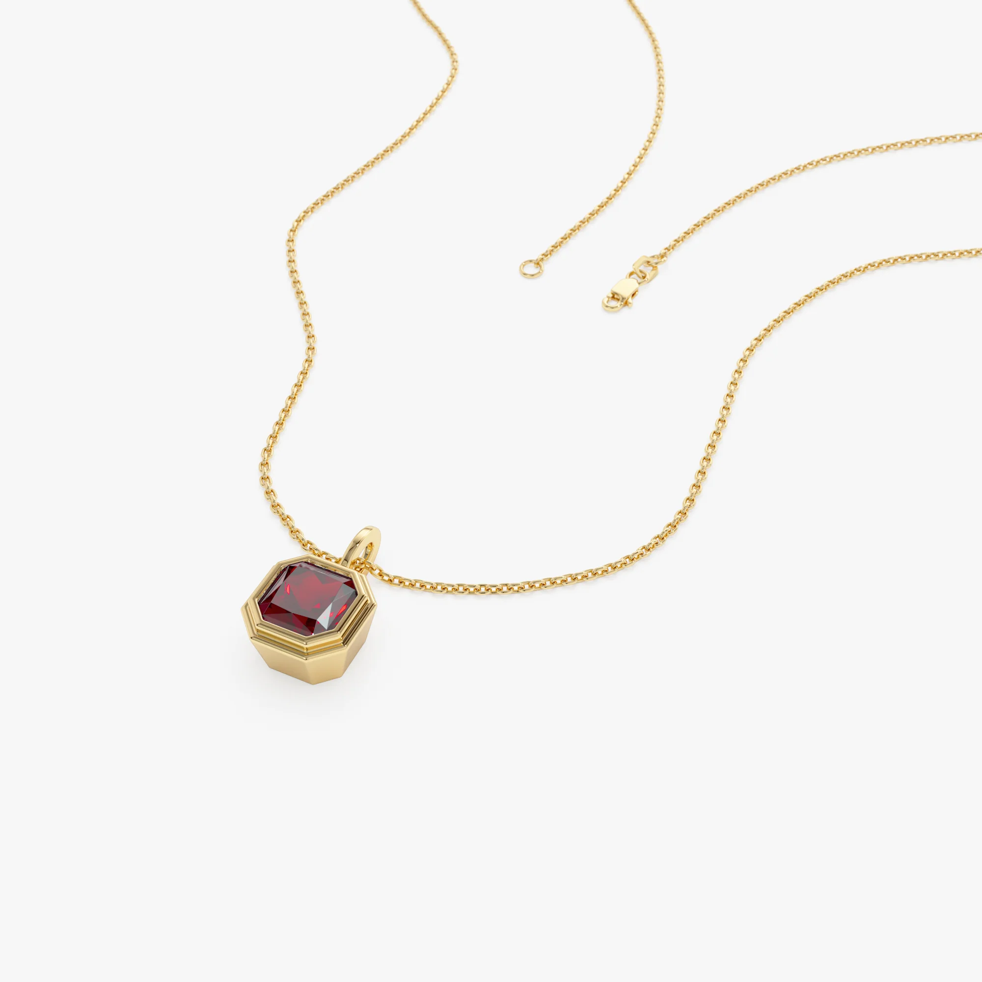 14K Asscher Cut Bezel Set Garnet Necklace - Image 7
