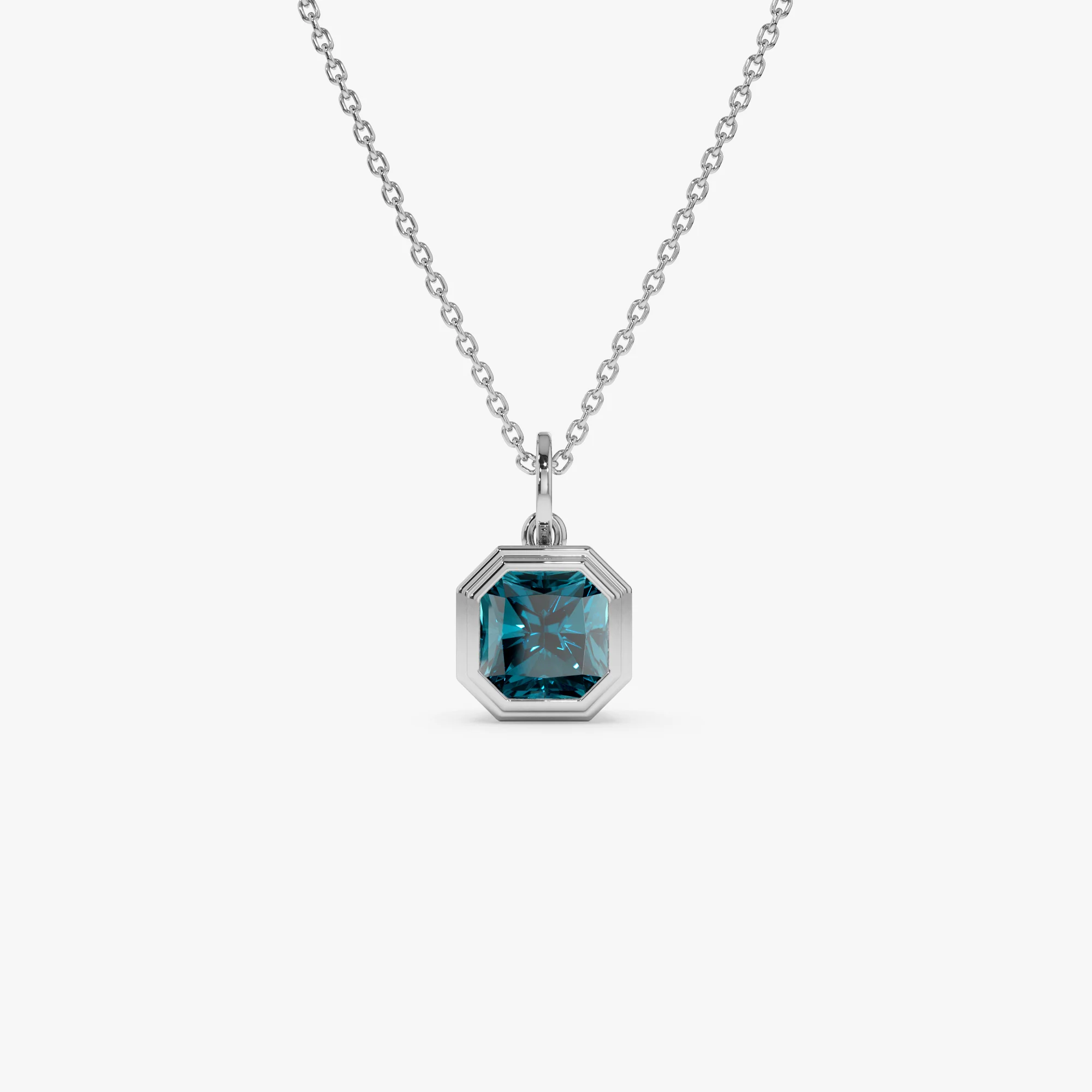 14K Asscher Cut Bezel Set London Blue Topaz Necklace - Image 6