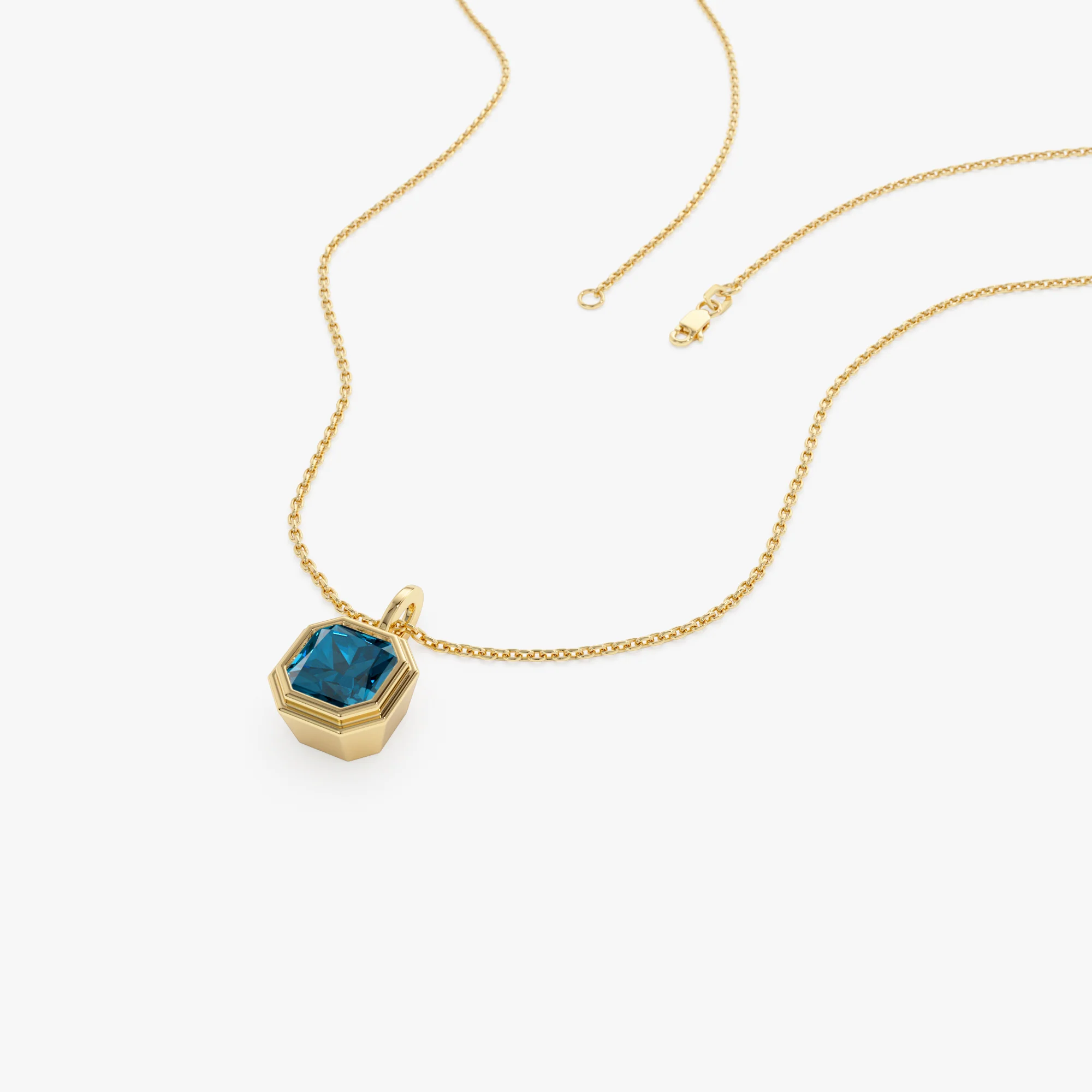 14K Asscher Cut Bezel Set London Blue Topaz Necklace - Image 7