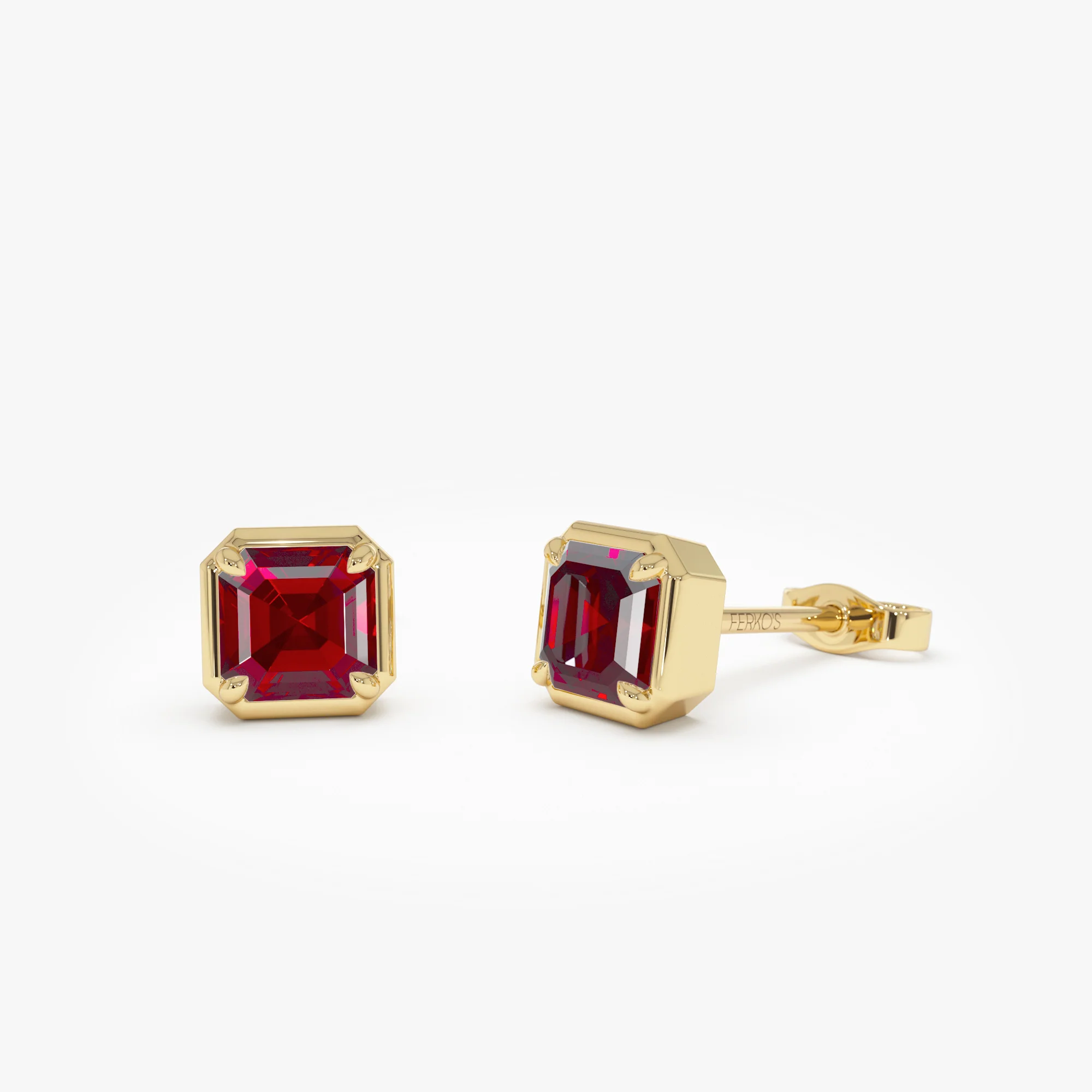 14K Asscher Cut Garnet Stud Earrings