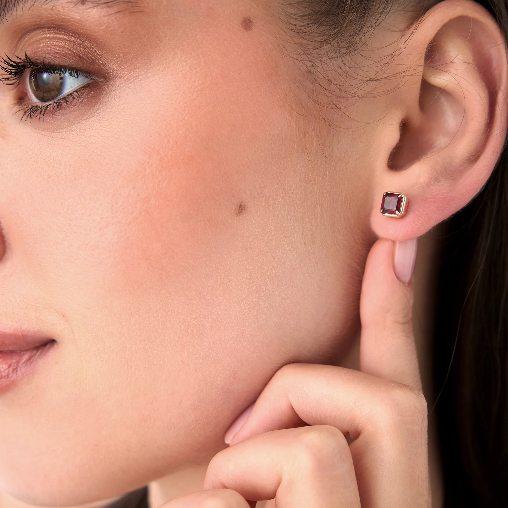 14K Asscher Cut Garnet Stud Earrings - Image 2