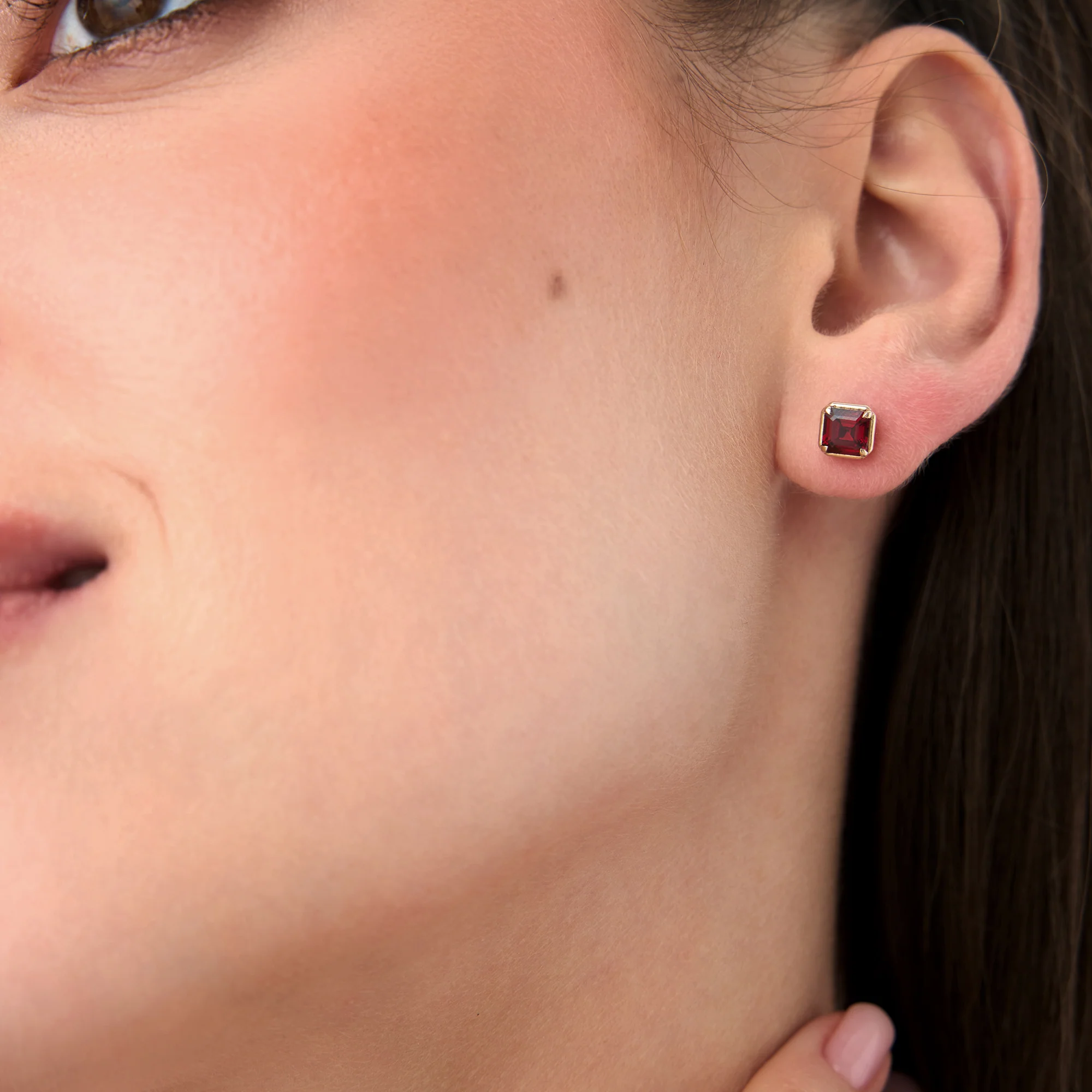 14K Asscher Cut Garnet Stud Earrings - Image 3